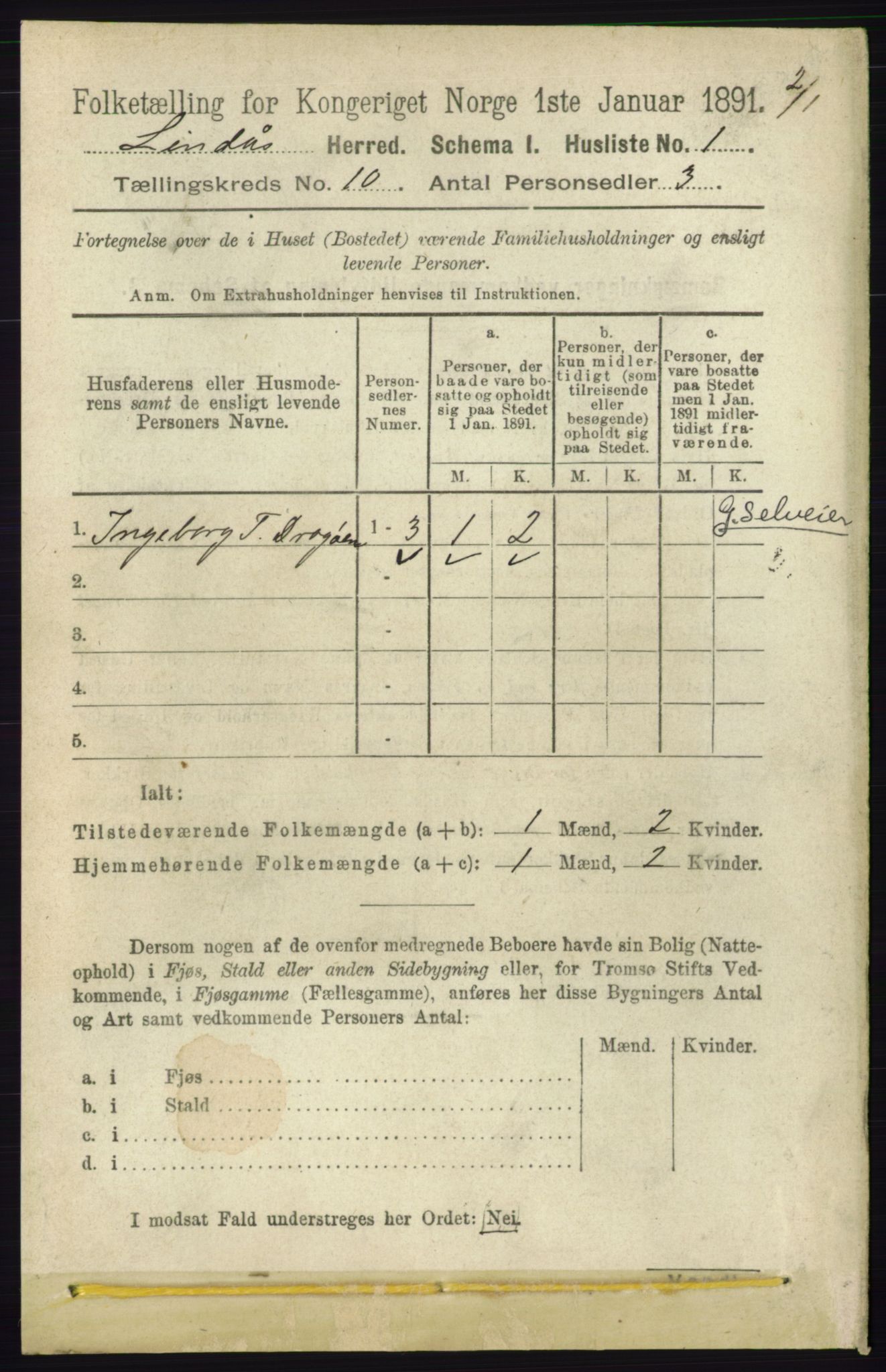 RA, 1891 census for 1263 Lindås, 1891, p. 3375
