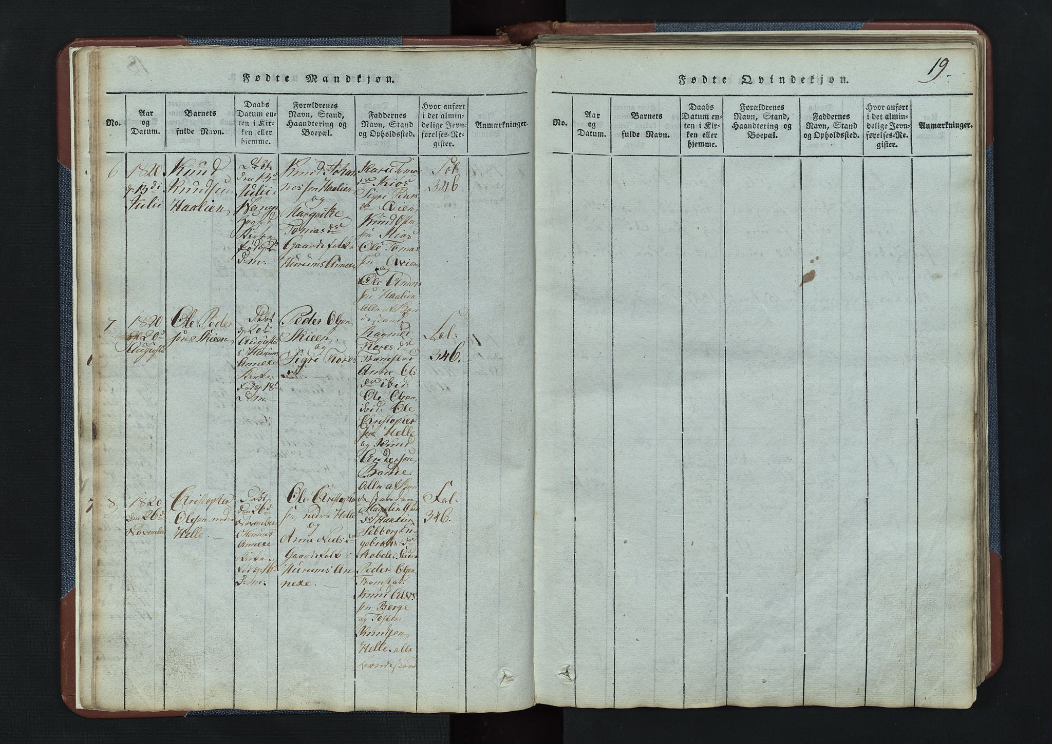 Vang prestekontor, Valdres, SAH/PREST-140/H/Hb/L0003: Parish register (copy) no. 3, 1814-1892, p. 19