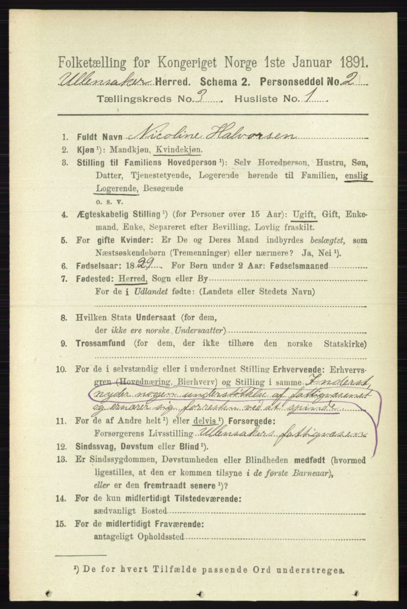 RA, 1891 census for 0235 Ullensaker, 1891, p. 1118