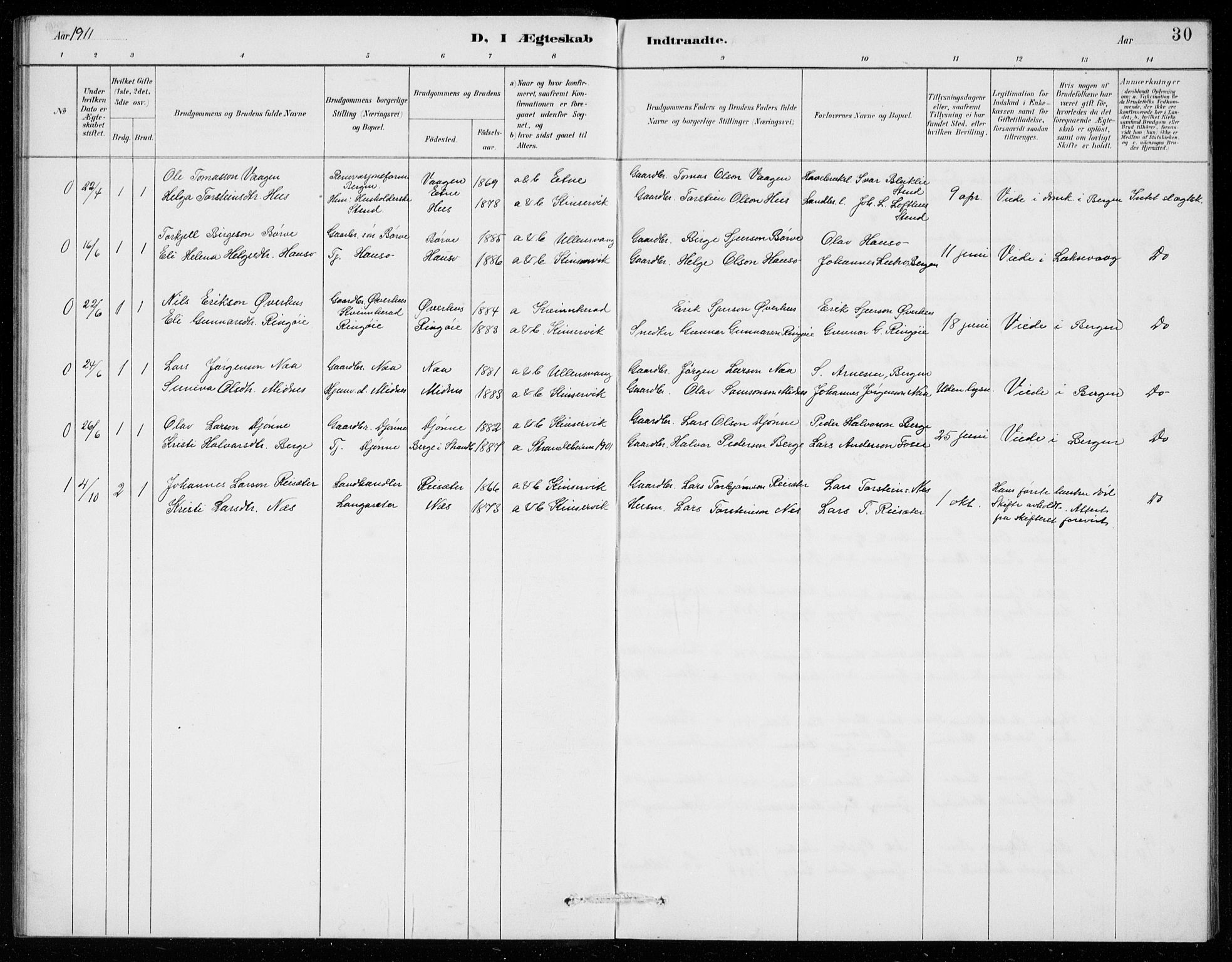 Ullensvang sokneprestembete, SAB/A-78701/H/Hab: Parish register (copy) no. E  9, 1886-1938, p. 30