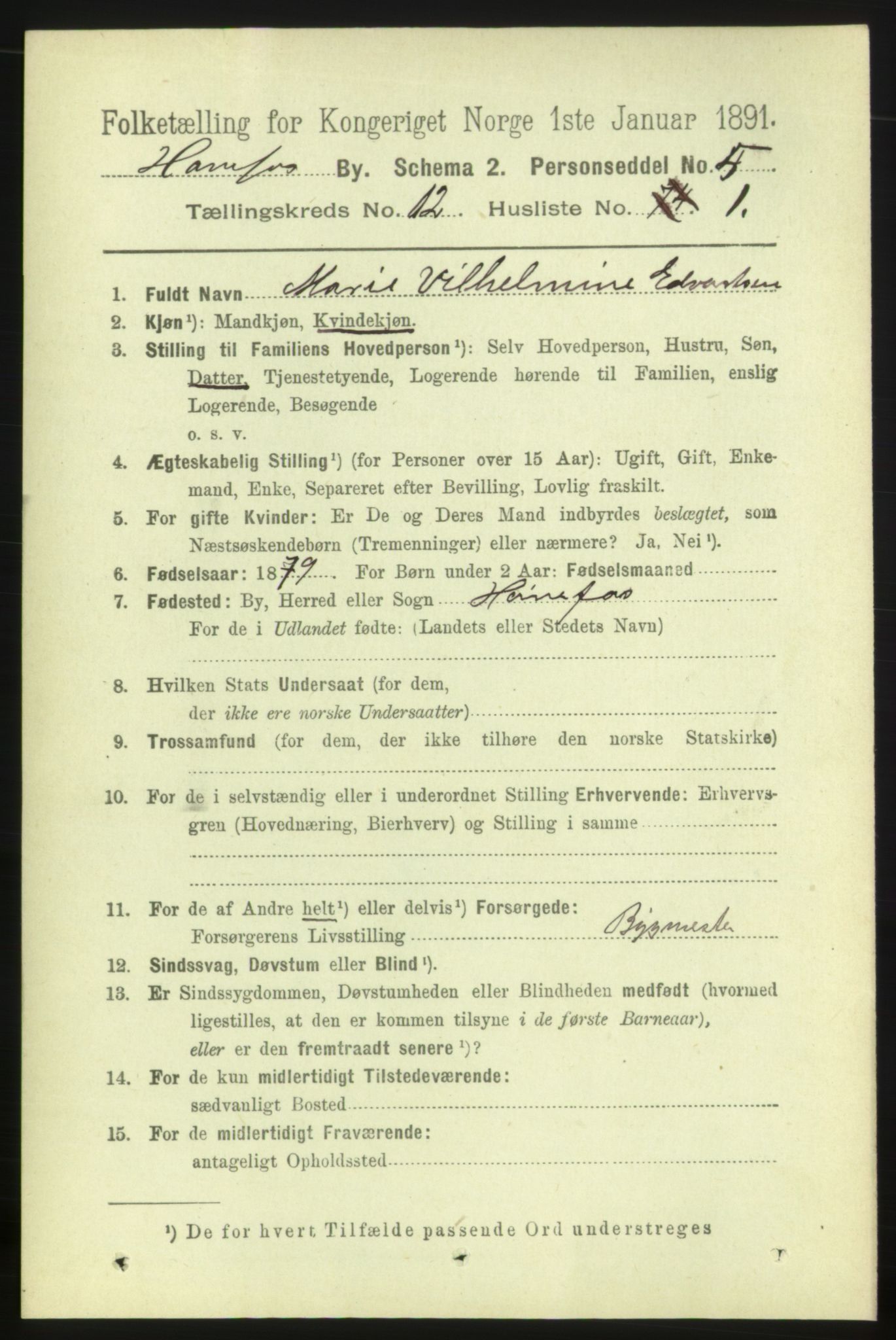 RA, 1891 census for 0601 Hønefoss, 1891, p. 1548