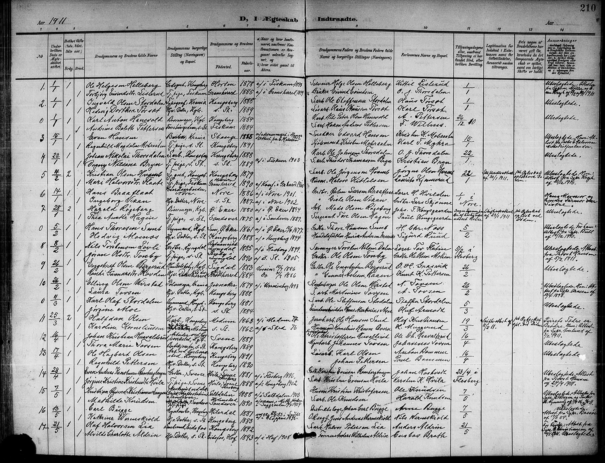 Kongsberg kirkebøker, AV/SAKO-A-22/G/Ga/L0007: Parish register (copy) no. 7, 1901-1915, p. 210