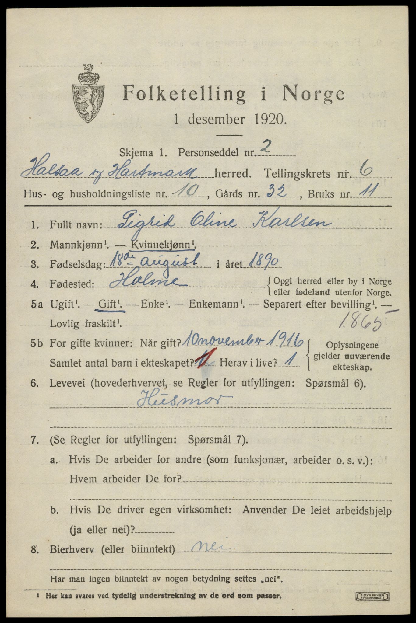 SAK, 1920 census for Halse og Harkmark, 1920, p. 3494