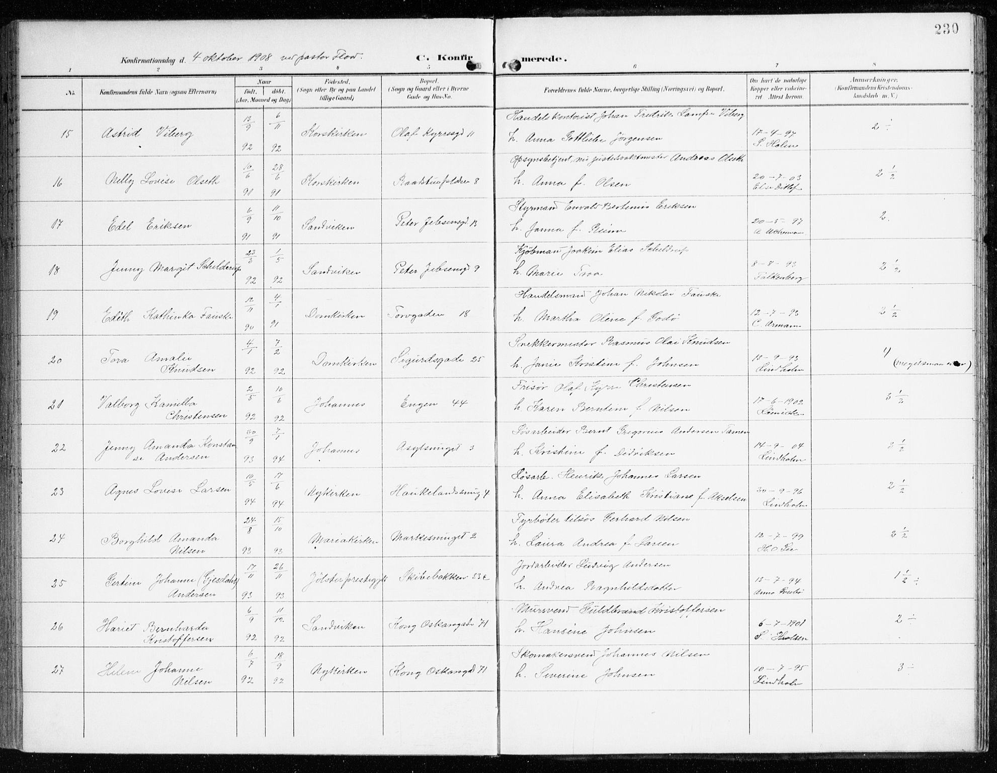 Domkirken sokneprestembete, SAB/A-74801/H/Haa/L0031: Parish register (official) no. C 6, 1898-1915, p. 230