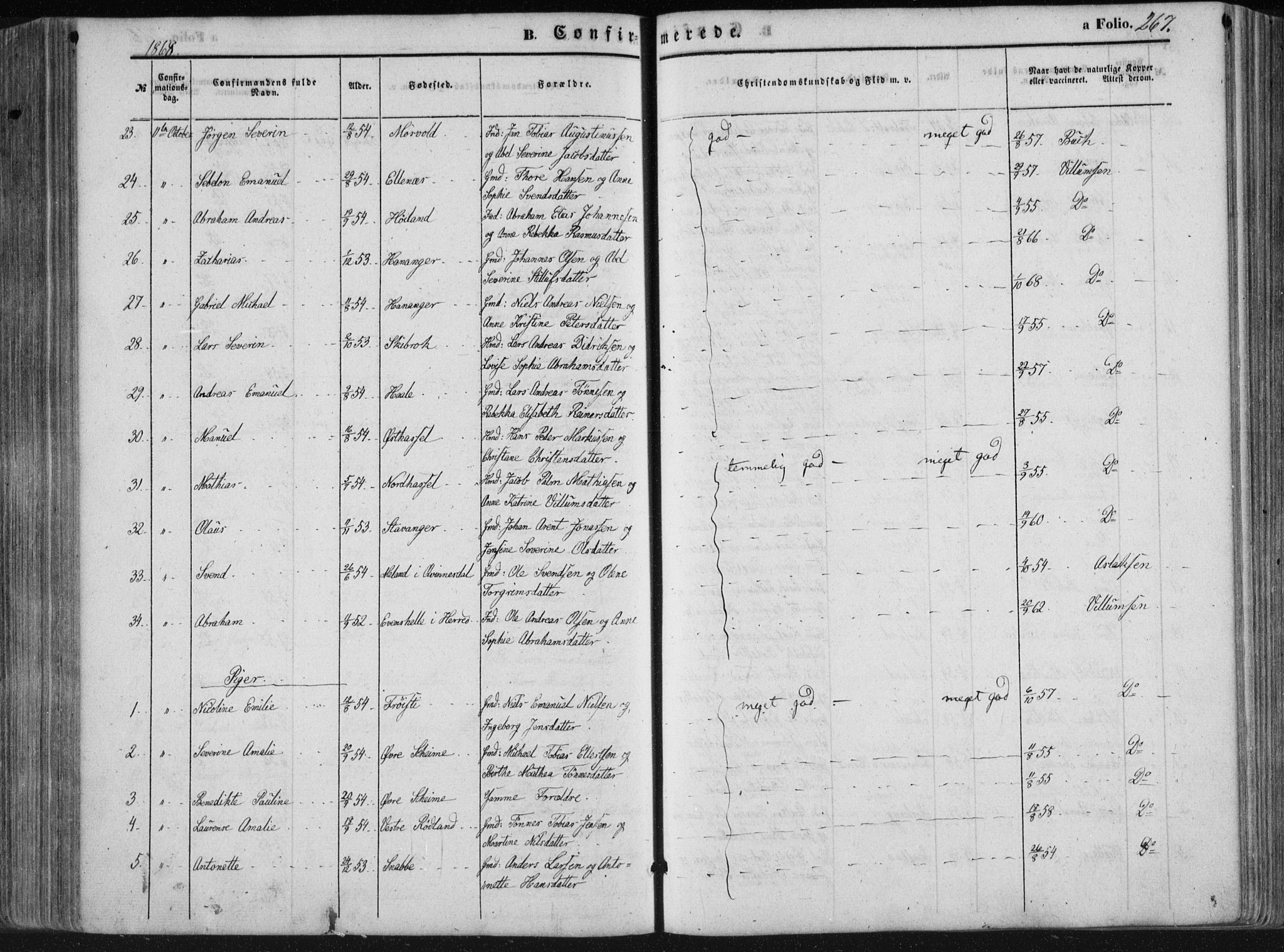 Lista sokneprestkontor, AV/SAK-1111-0027/F/Fa/L0011: Parish register (official) no. A 11, 1861-1878, p. 267