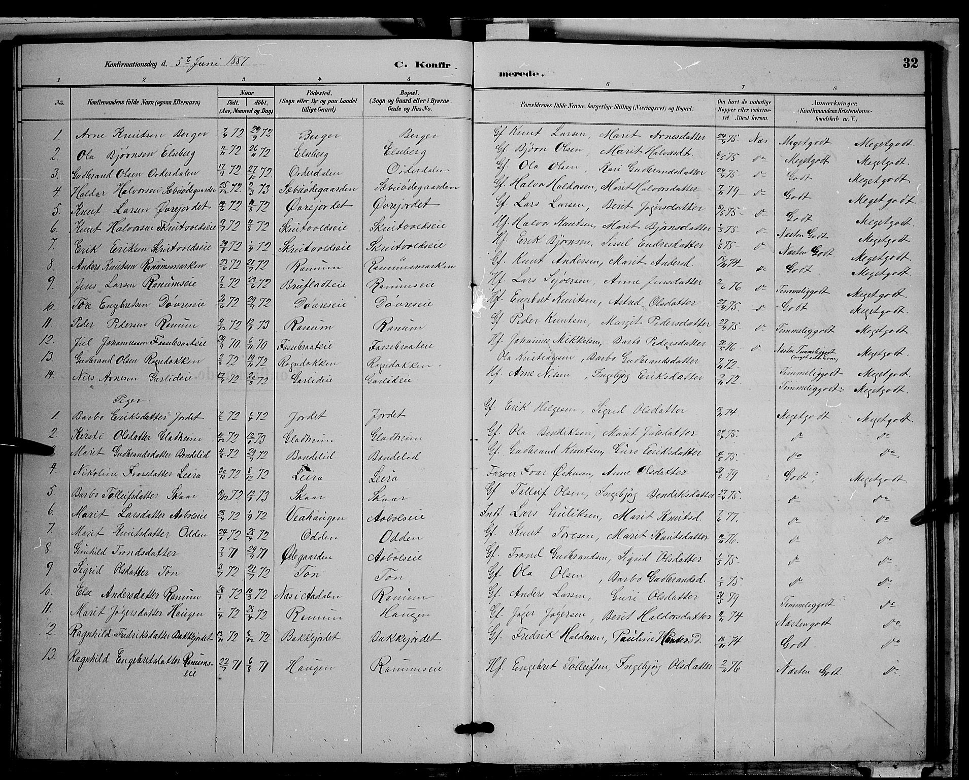 Nord-Aurdal prestekontor, AV/SAH-PREST-132/H/Ha/Hab/L0009: Parish register (copy) no. 9, 1887-1897, p. 32