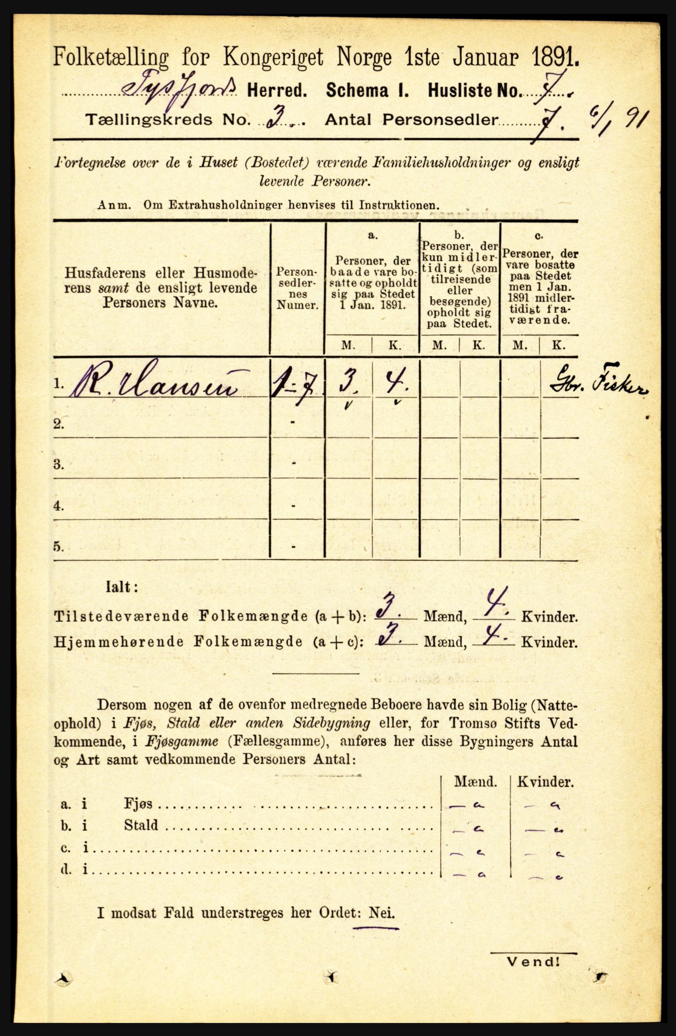 RA, 1891 census for 1850 Tysfjord, 1891, p. 1009