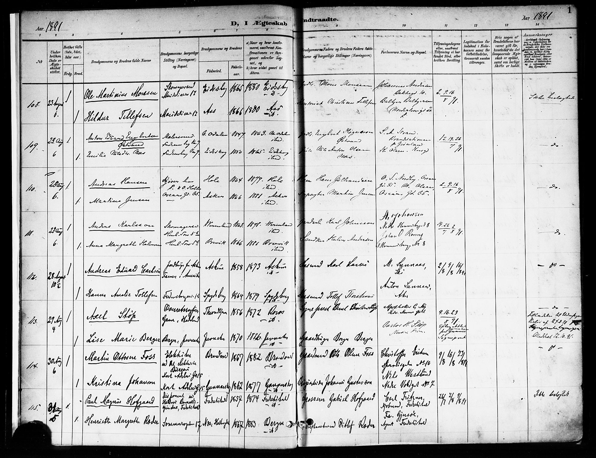 Trefoldighet prestekontor Kirkebøker, SAO/A-10882/F/Fc/L0004: Parish register (official) no. III 4, 1891-1900, p. 1