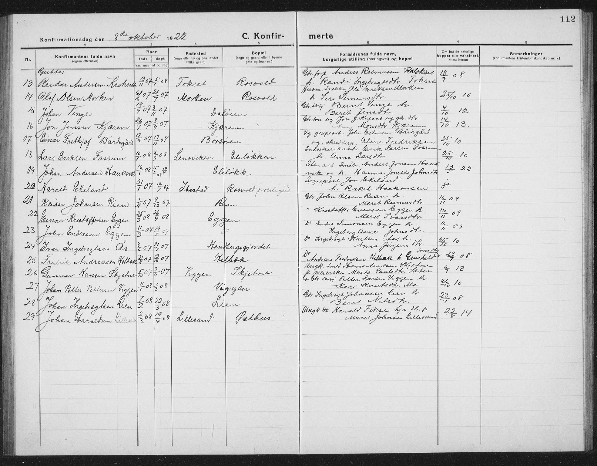 Ministerialprotokoller, klokkerbøker og fødselsregistre - Sør-Trøndelag, SAT/A-1456/665/L0778: Parish register (copy) no. 665C03, 1916-1938, p. 112