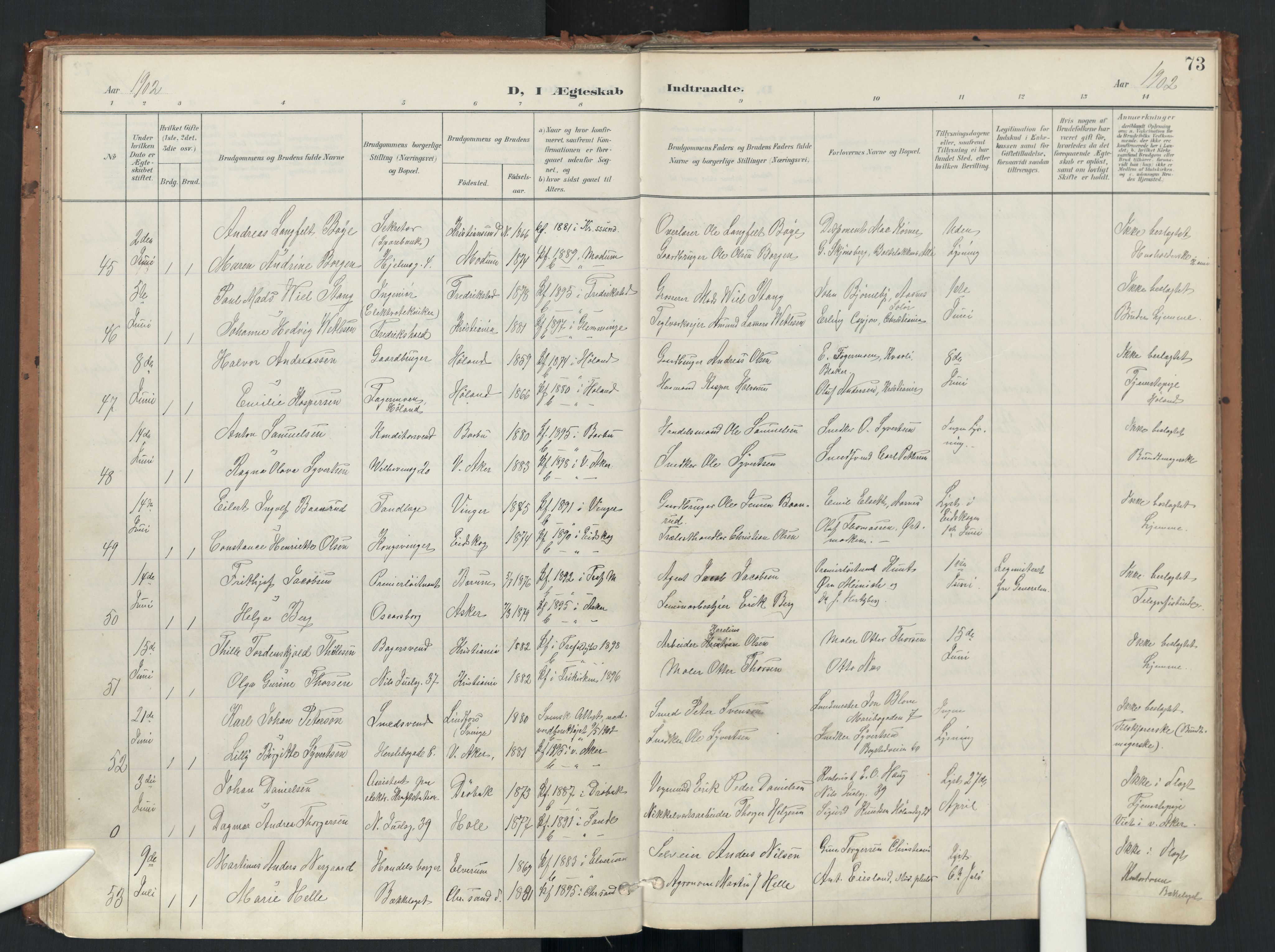 Uranienborg prestekontor Kirkebøker, AV/SAO-A-10877/F/Fa/L0007: Parish register (official) no. 7, 1896-1914, p. 73