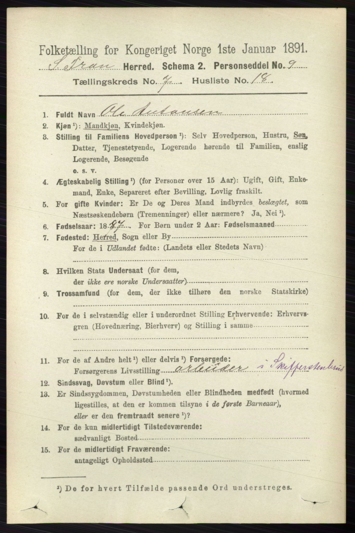 RA, 1891 census for 0519 Sør-Fron, 1891, p. 3136