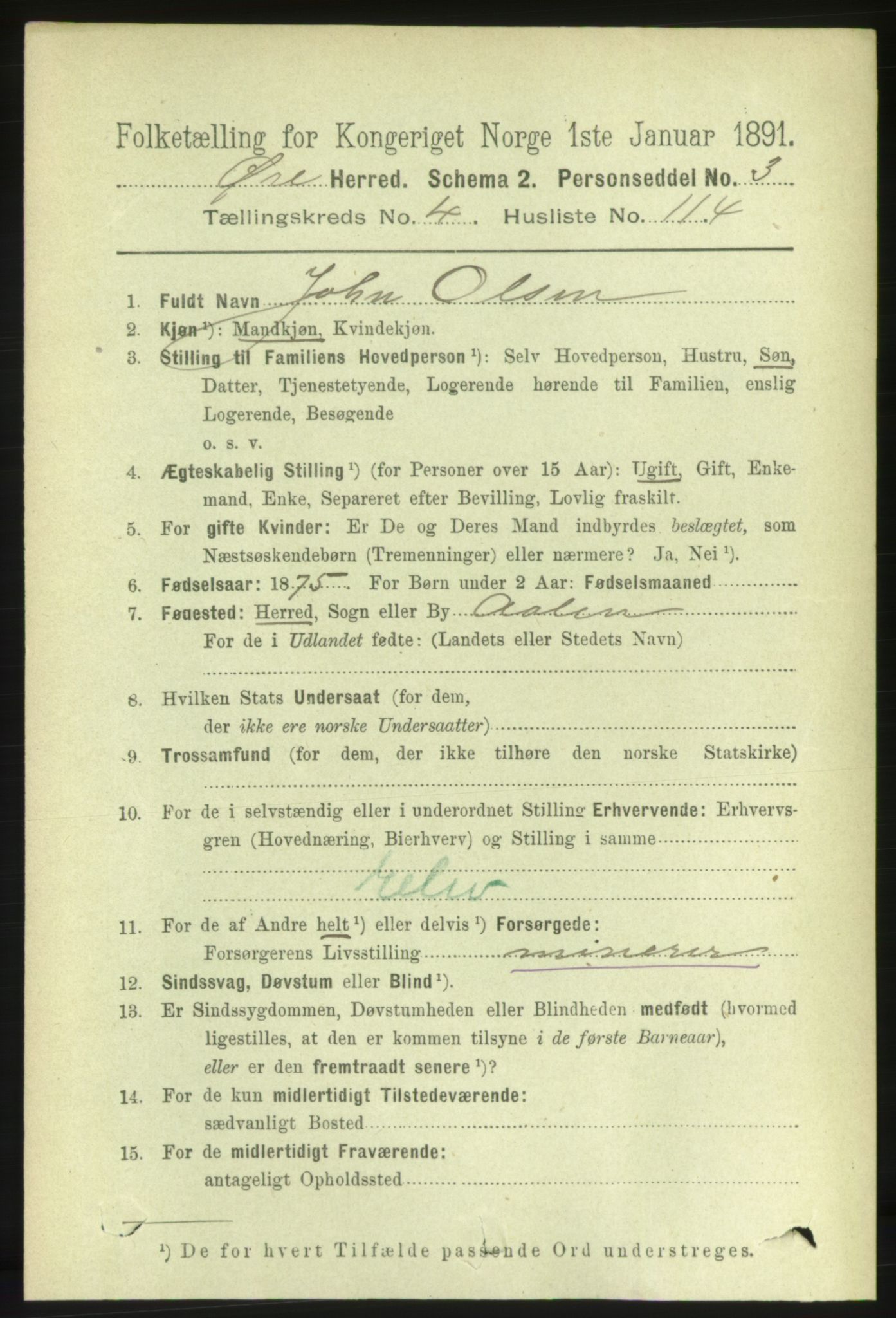 RA, 1891 census for 1558 Øre, 1891, p. 2272