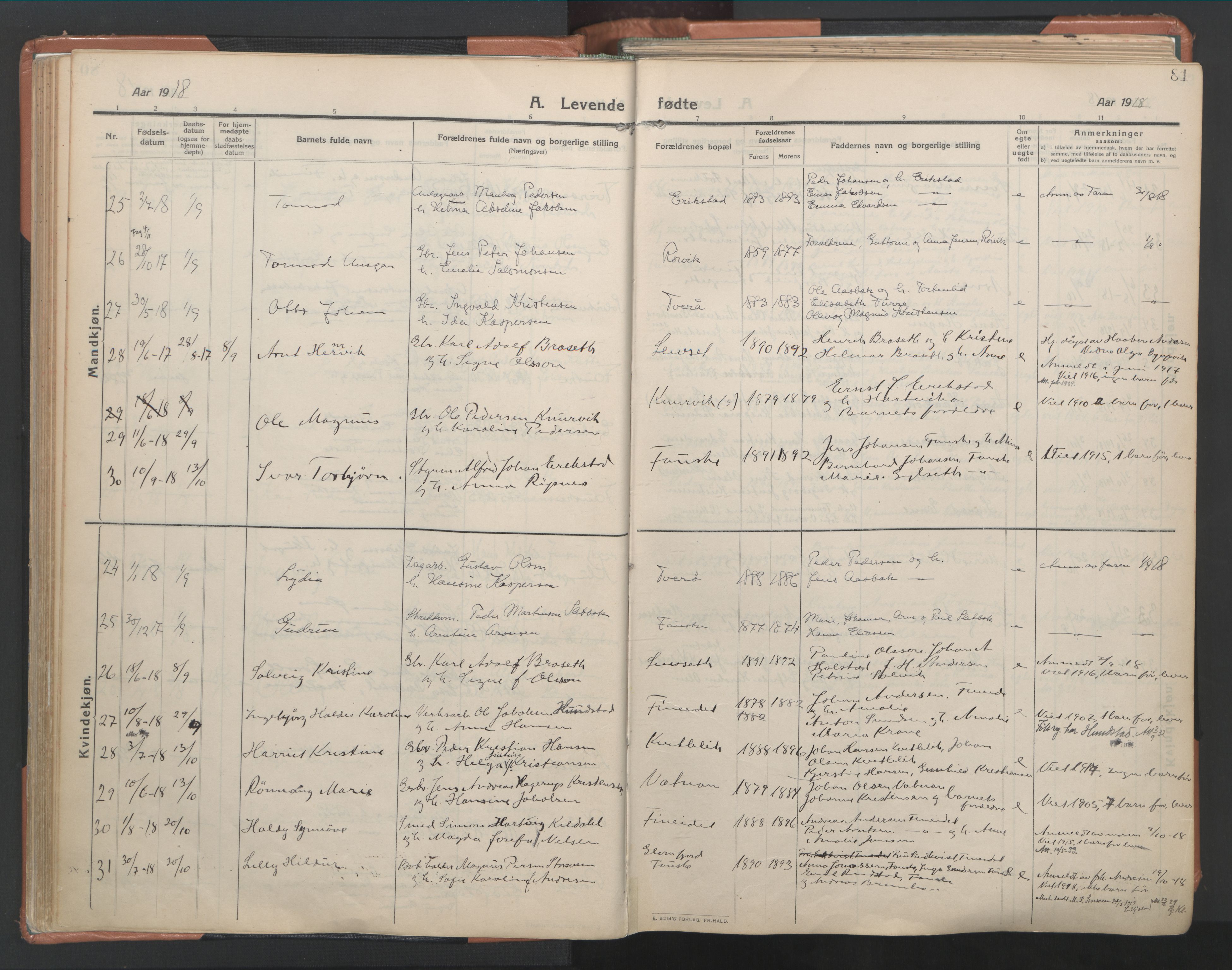 Ministerialprotokoller, klokkerbøker og fødselsregistre - Nordland, AV/SAT-A-1459/849/L0698: Parish register (official) no. 849A09, 1911-1924, p. 81