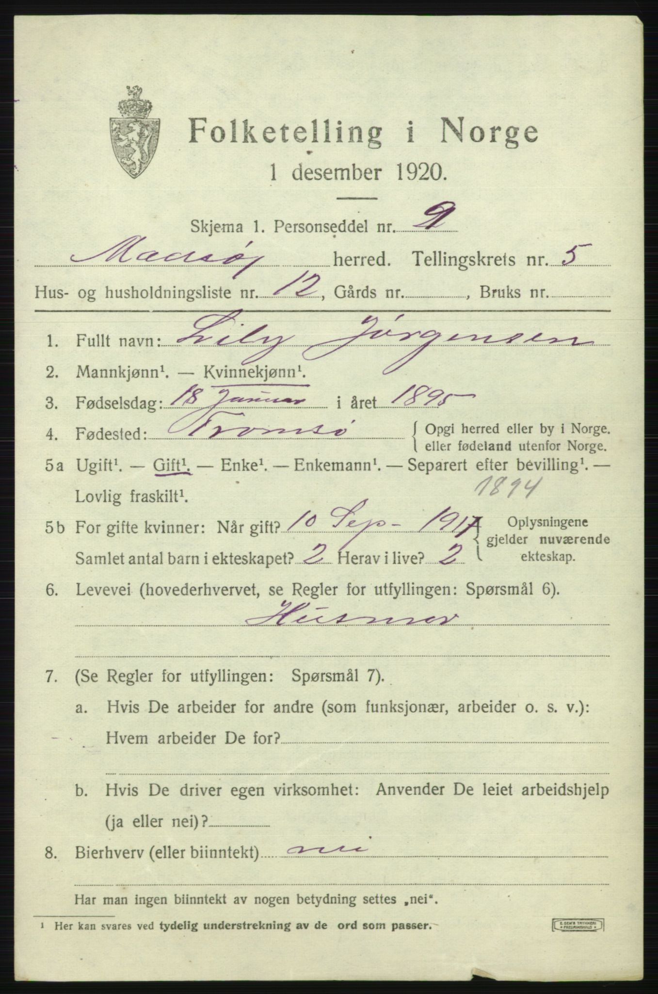SATØ, 1920 census for Måsøy, 1920, p. 2594
