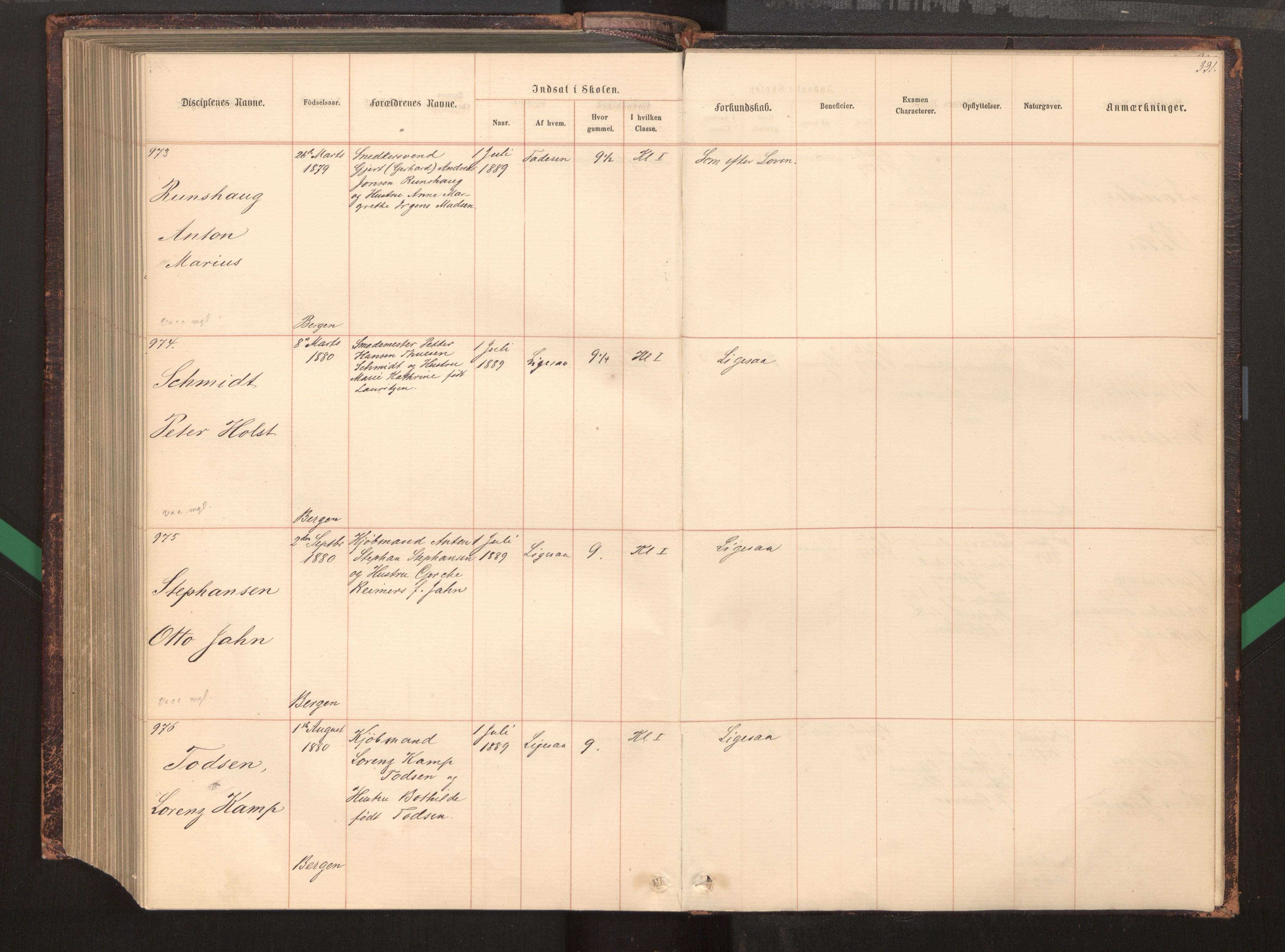 Bergen katedralskole - VI Skolens elever og privatister, AV/SAB-SAB-5400-6/A/Aa/L0002: Manntall, skolens elever, 1860-1890, p. 331