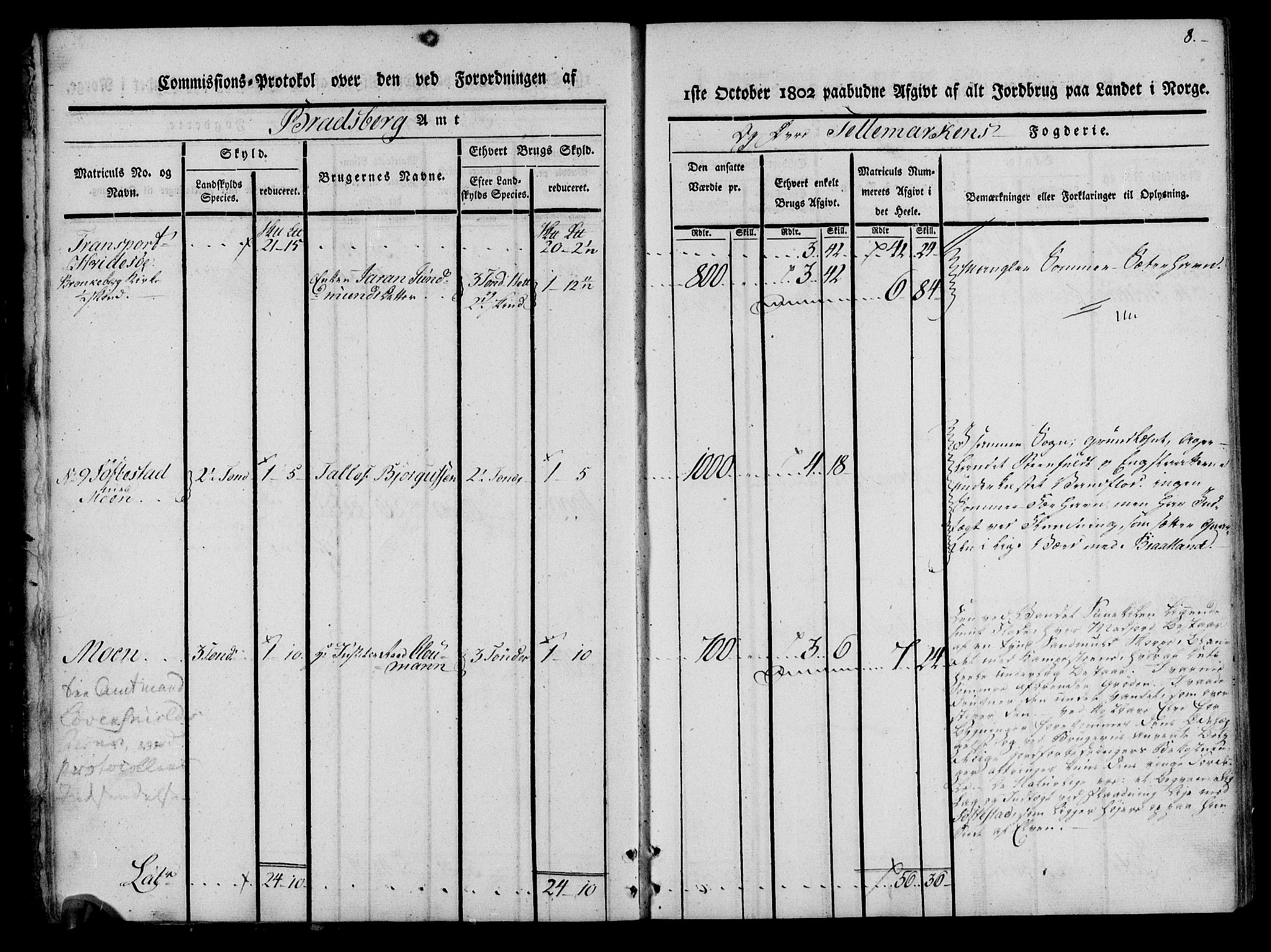 Rentekammeret inntil 1814, Realistisk ordnet avdeling, AV/RA-EA-4070/N/Ne/Nea/L0075: Øvre Telemarken fogderi. Kommisjonsprotokoll for fogderiets vestre del - Kviteseid, Vinje, Moland [):Fyresdal] og Lårdal prestegjeld., 1803, p. 8