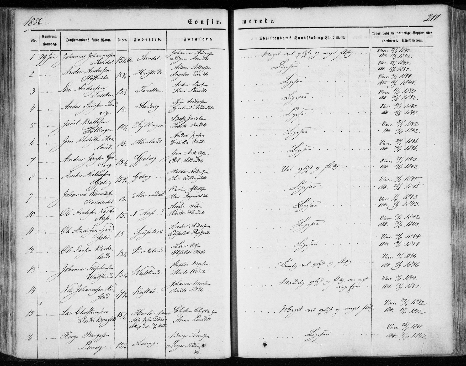 Hamre sokneprestembete, SAB/A-75501/H/Ha/Haa/Haaa/L0013: Parish register (official) no. A 13, 1846-1857, p. 217