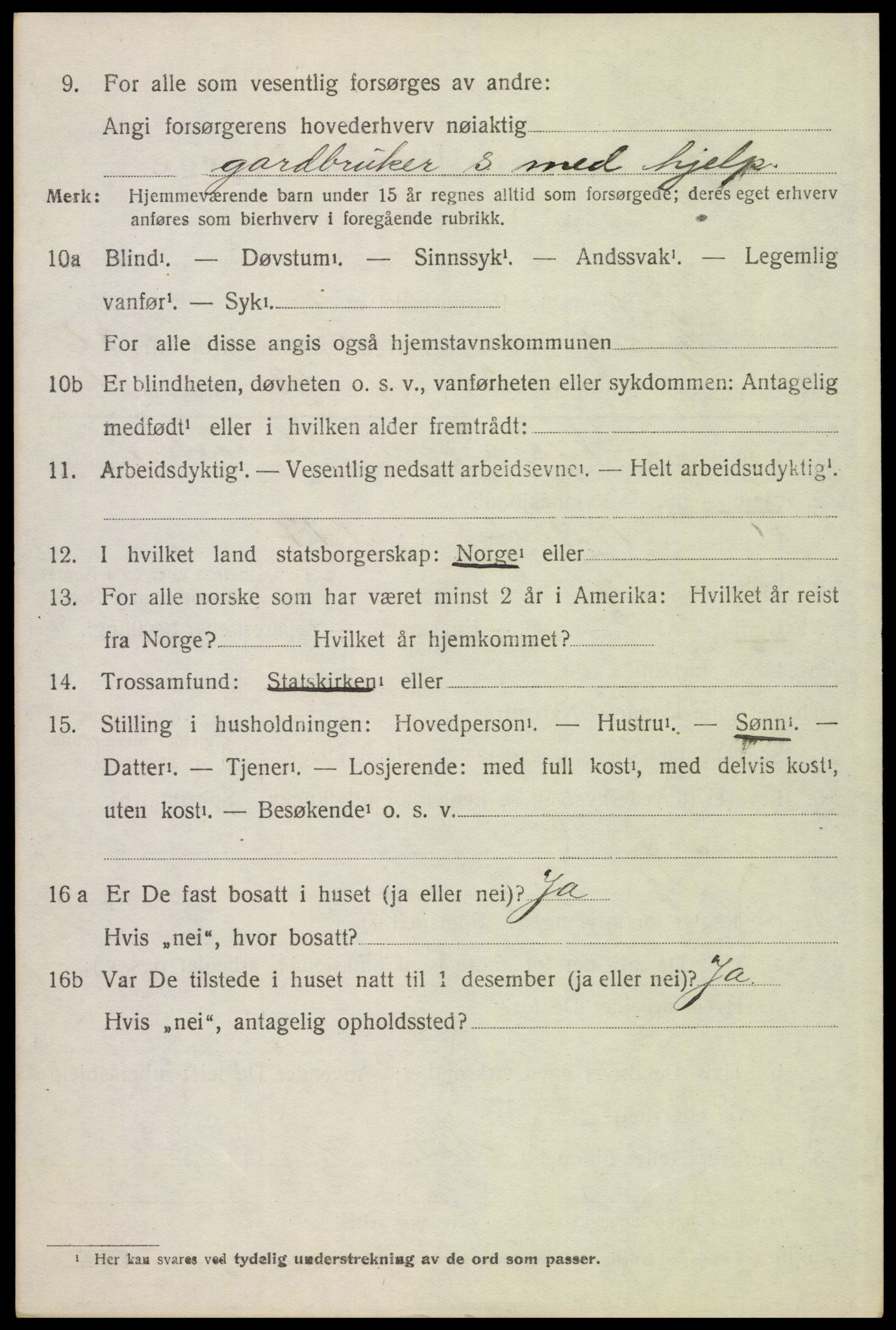 SAH, 1920 census for Tynset, 1920, p. 3161