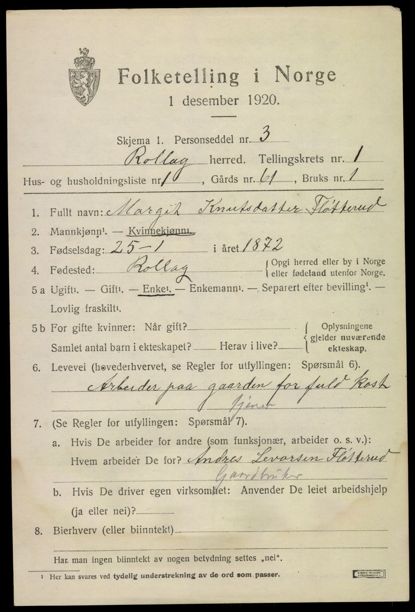 SAKO, 1920 census for Rollag, 1920, p. 572