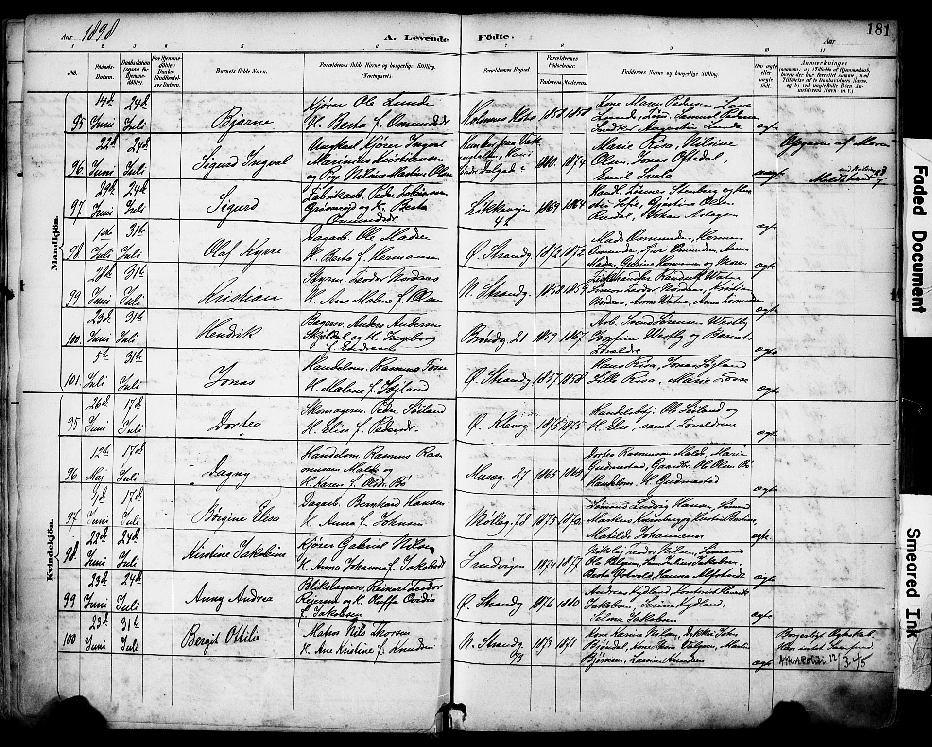 Domkirken sokneprestkontor, SAST/A-101812/001/30/30BA/L0030: Parish register (official) no. A 29, 1889-1902, p. 181