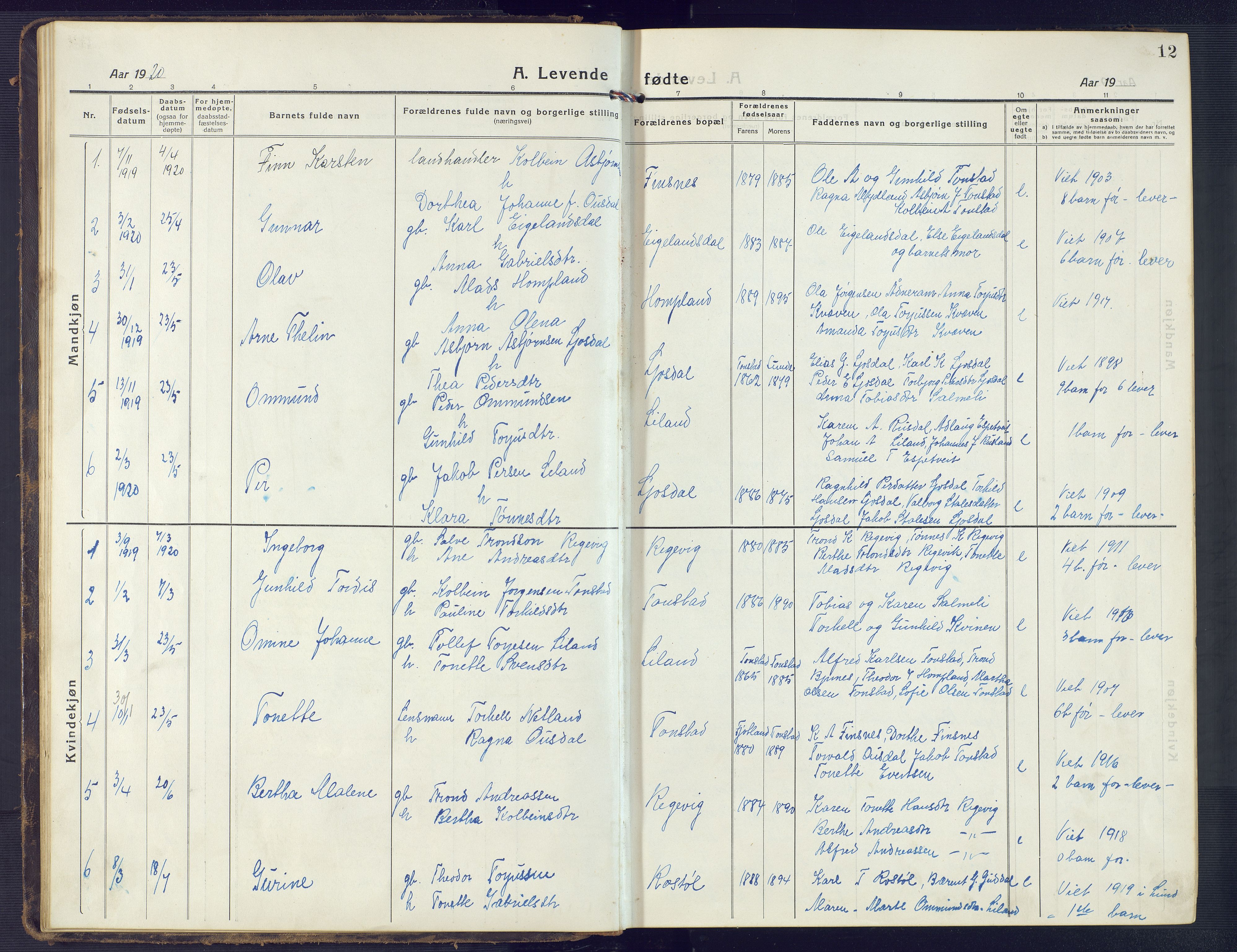 Sirdal sokneprestkontor, AV/SAK-1111-0036/F/Fb/Fbb/L0005: Parish register (copy) no. B 5, 1916-1960, p. 12