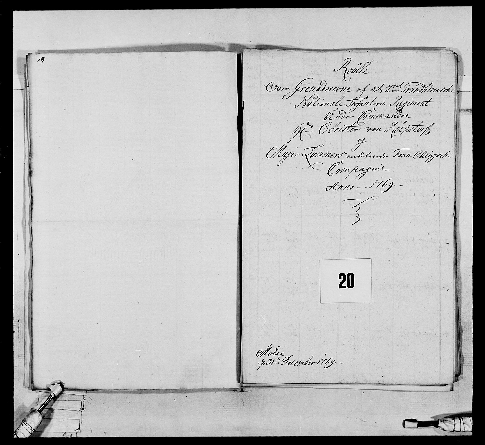 Generalitets- og kommissariatskollegiet, Det kongelige norske kommissariatskollegium, RA/EA-5420/E/Eh/L0076: 2. Trondheimske nasjonale infanteriregiment, 1766-1773, p. 43