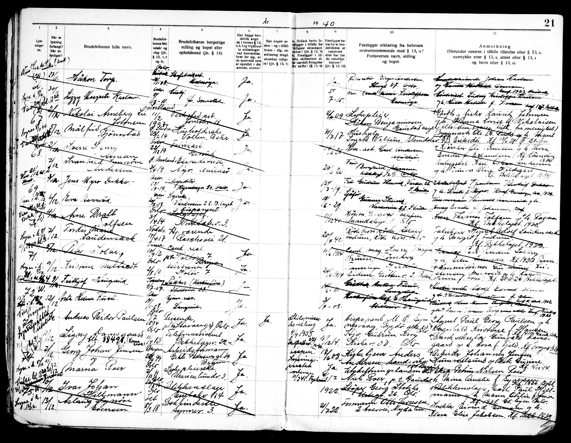Bekkelaget prestekontor Kirkebøker, SAO/A-10842/H/Ha/L0001: Banns register no. 1, 1937-1953, p. 21