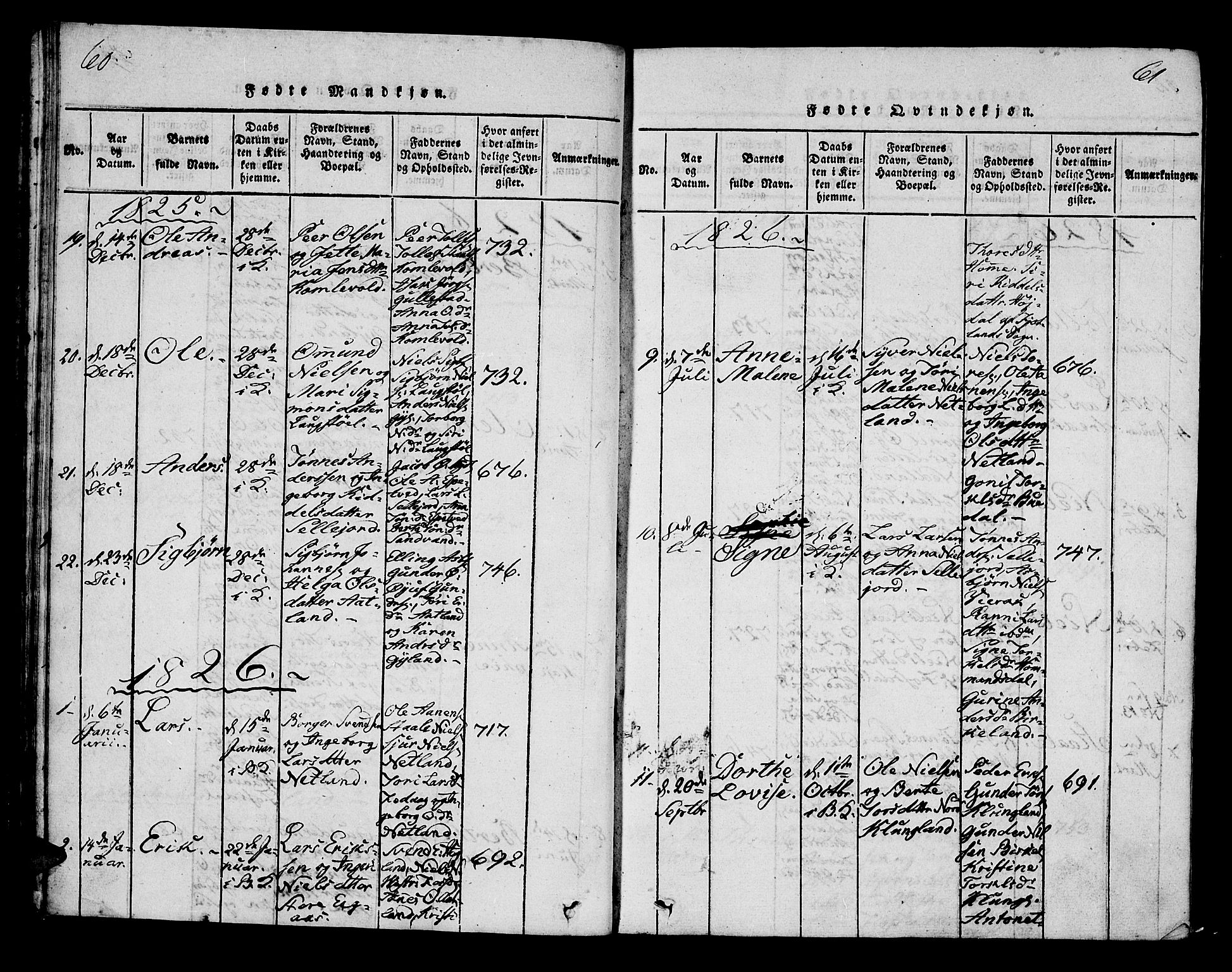 Bakke sokneprestkontor, SAK/1111-0002/F/Fa/Fab/L0001: Parish register (official) no. A 1, 1815-1835, p. 60-61