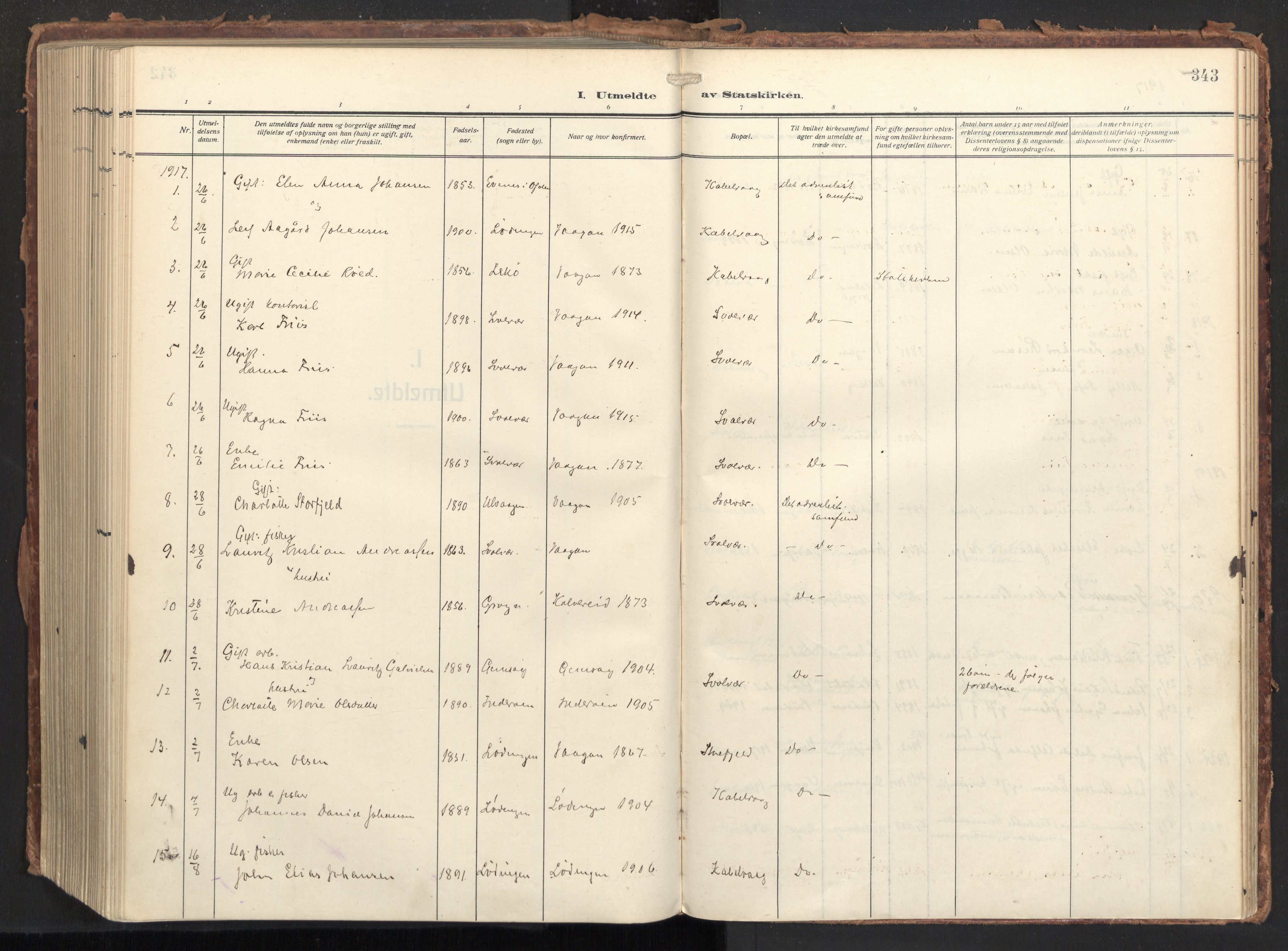 Ministerialprotokoller, klokkerbøker og fødselsregistre - Nordland, SAT/A-1459/874/L1064: Parish register (official) no. 874A08, 1915-1926, p. 343