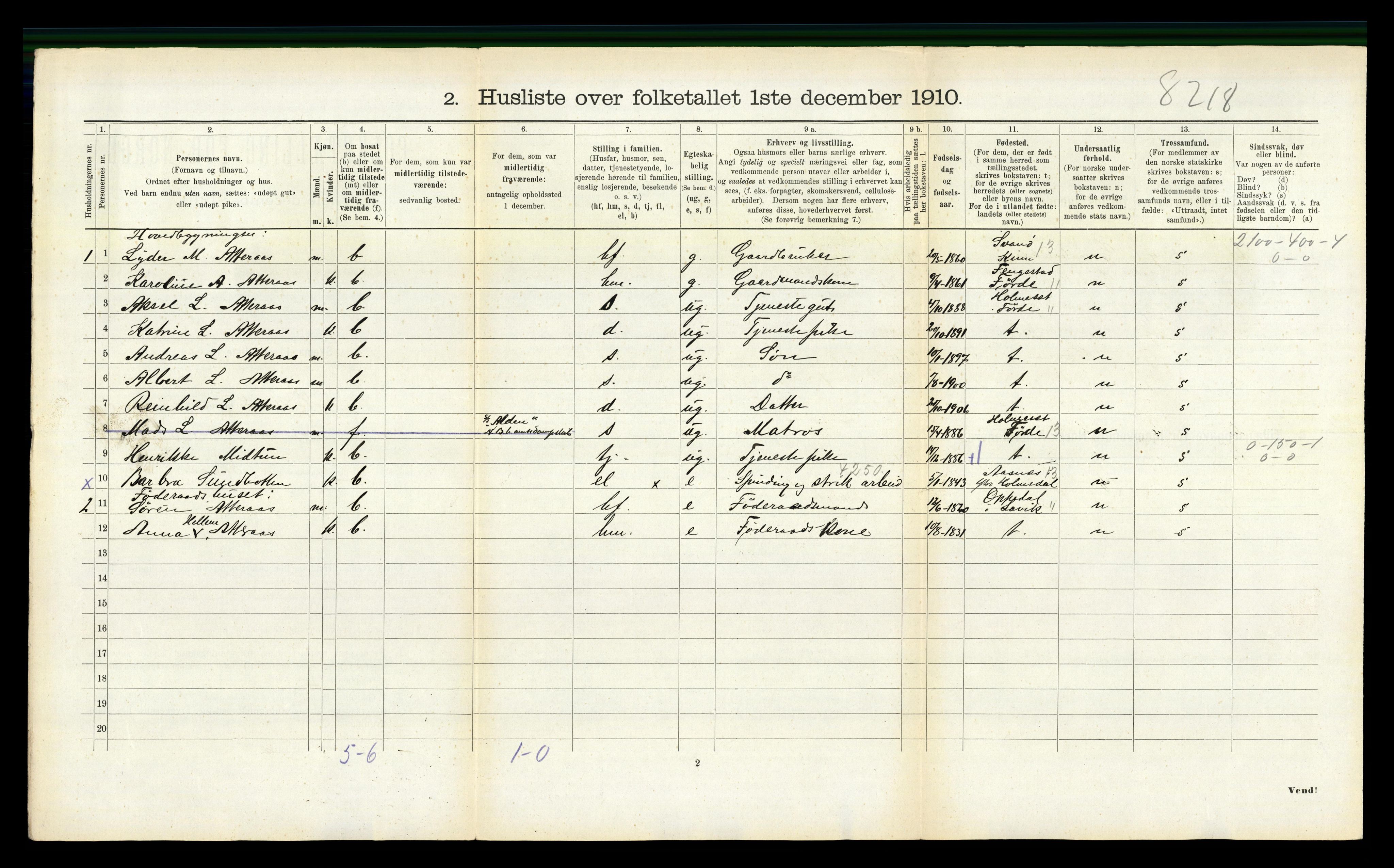 RA, 1910 census for Hyllestad, 1910, p. 570