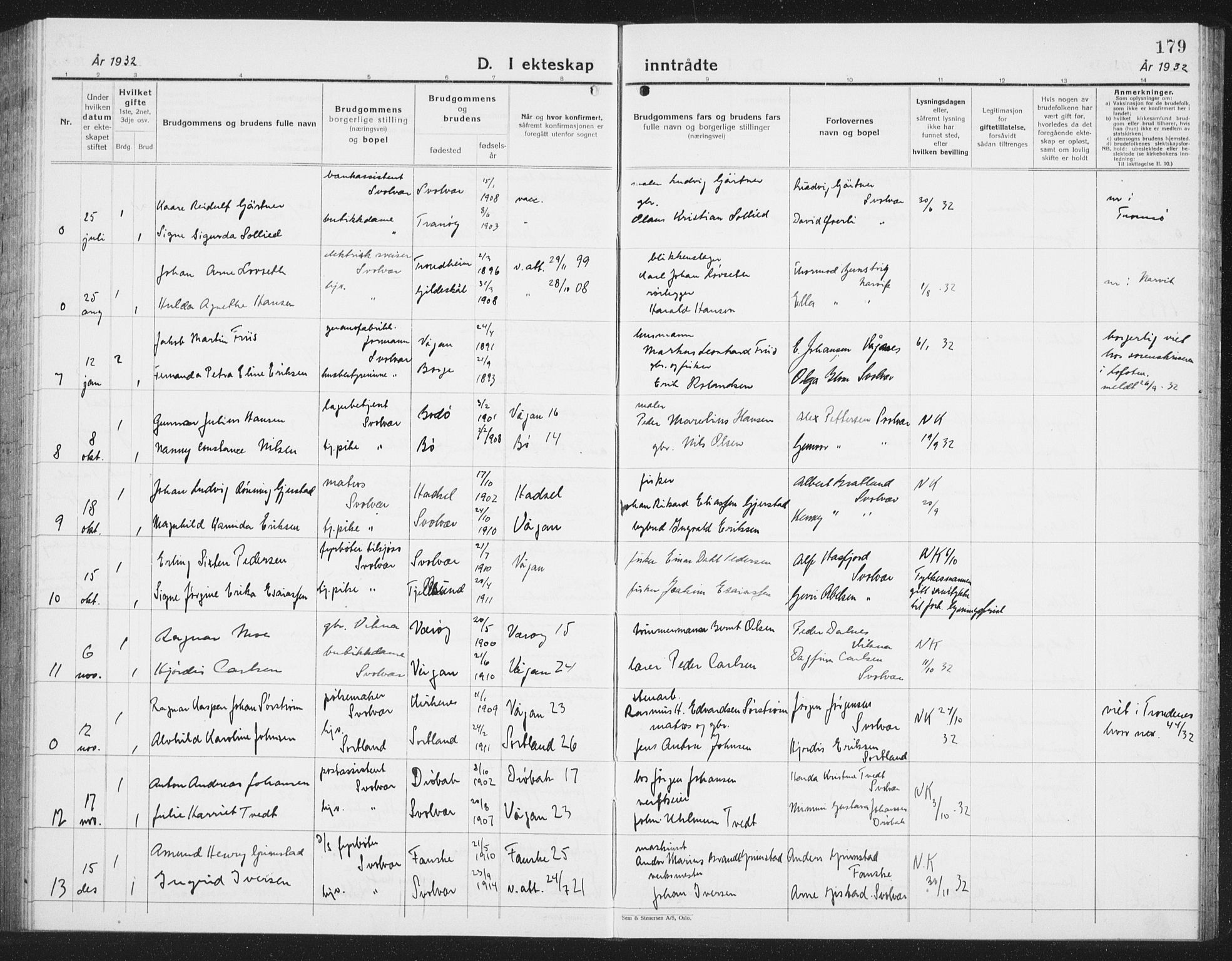 Ministerialprotokoller, klokkerbøker og fødselsregistre - Nordland, AV/SAT-A-1459/877/L1117: Parish register (copy) no. 877C01, 1923-1942, p. 179