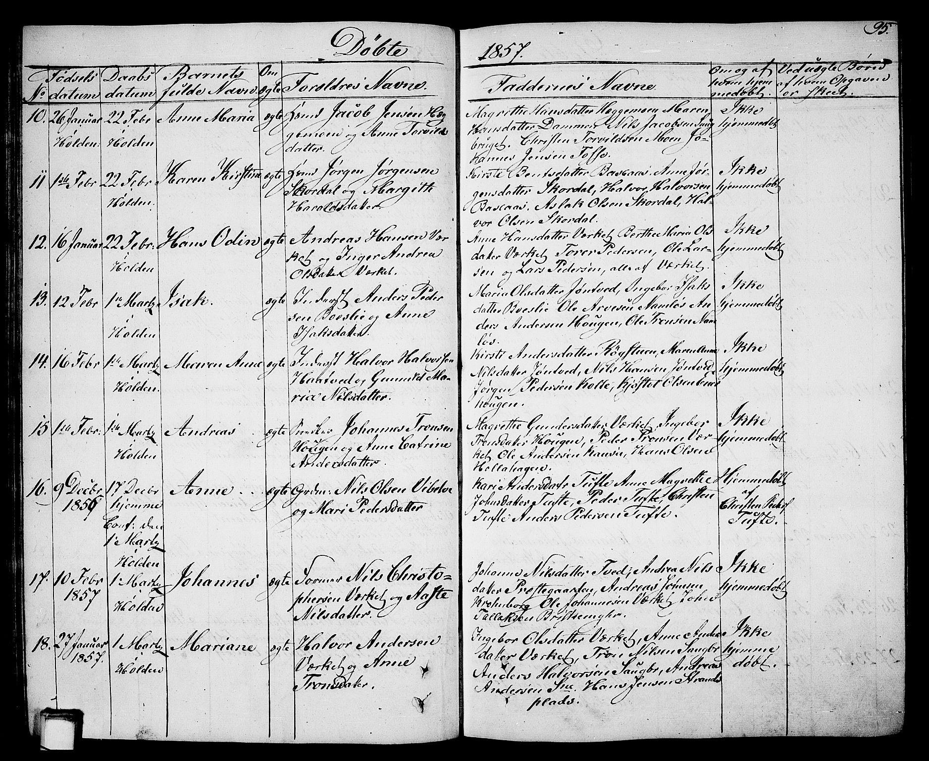 Holla kirkebøker, SAKO/A-272/G/Ga/L0003: Parish register (copy) no. I 3, 1849-1866, p. 95