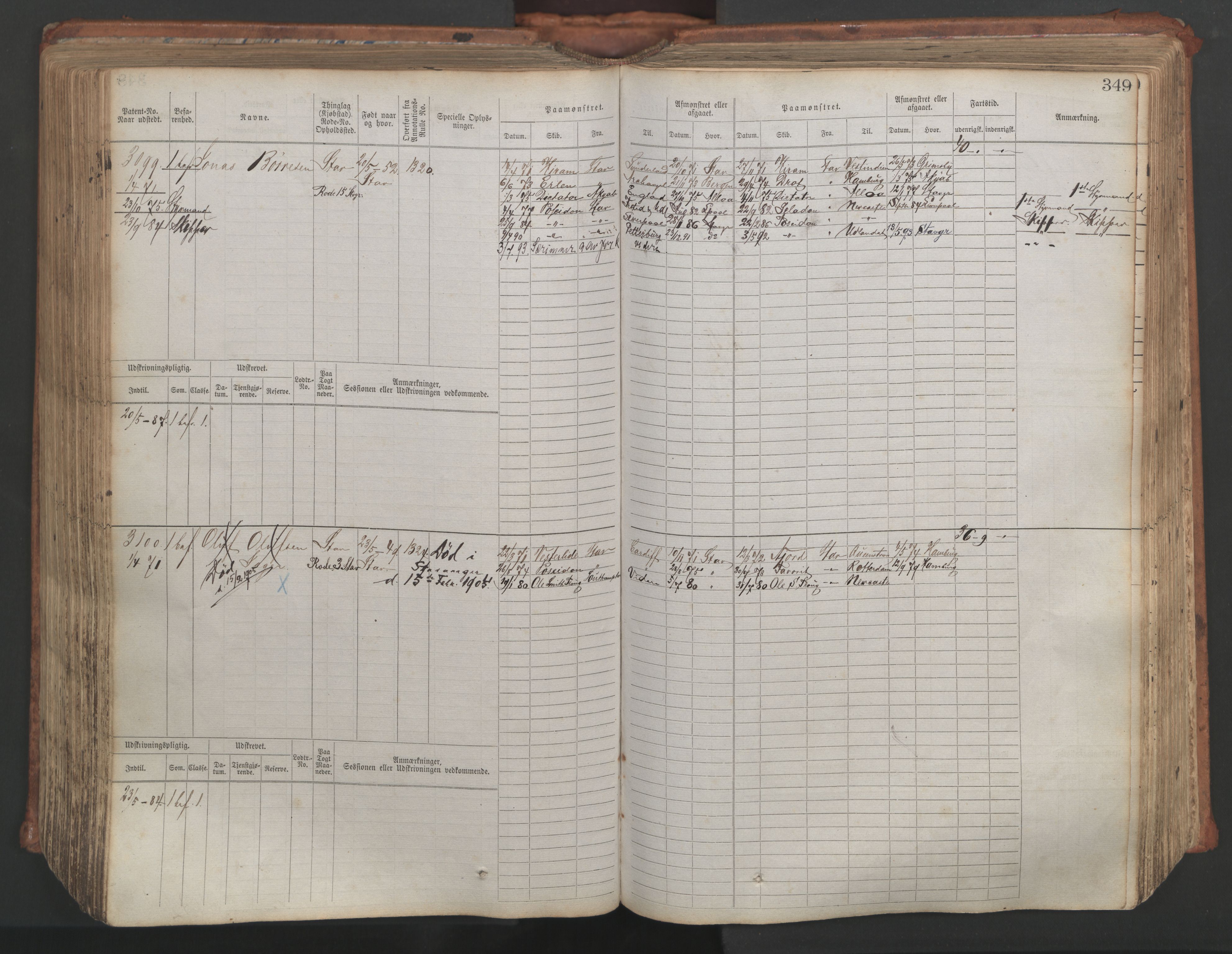 Stavanger sjømannskontor, SAST/A-102006/F/Fb/Fbb/L0007: Sjøfartshovedrulle, patentnr. 2403-3604, 1869-1880, p. 392