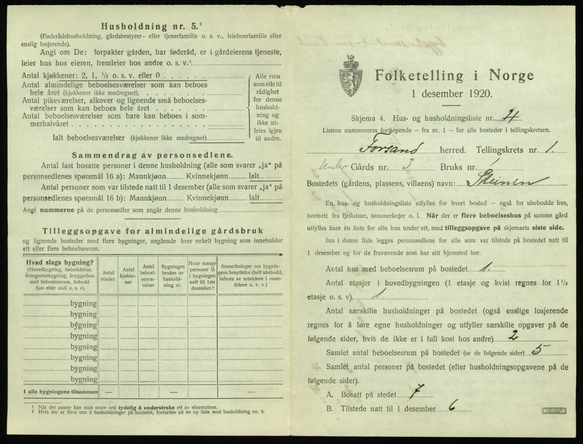 SAST, 1920 census for Forsand, 1920, p. 45