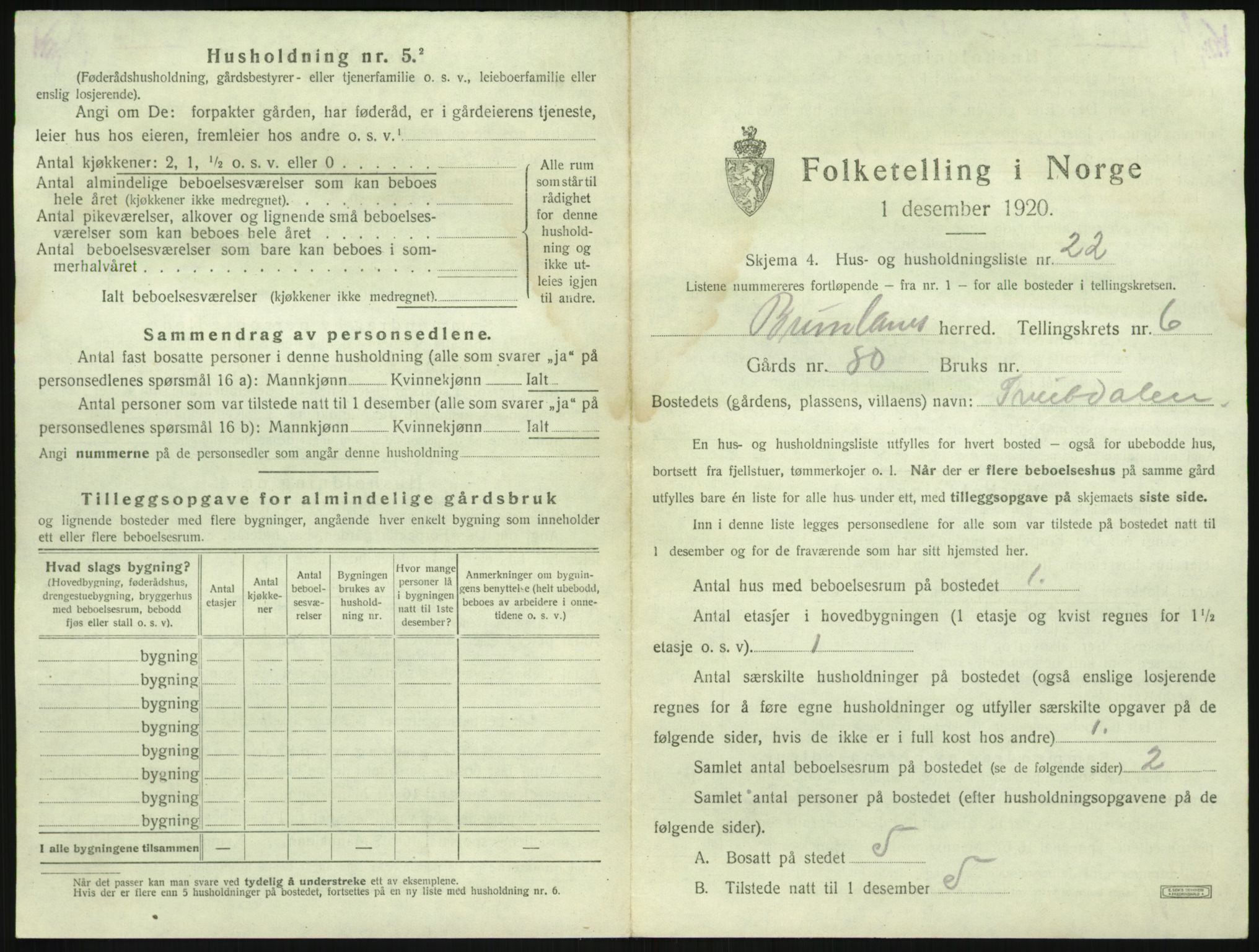SAKO, 1920 census for Brunlanes, 1920, p. 907