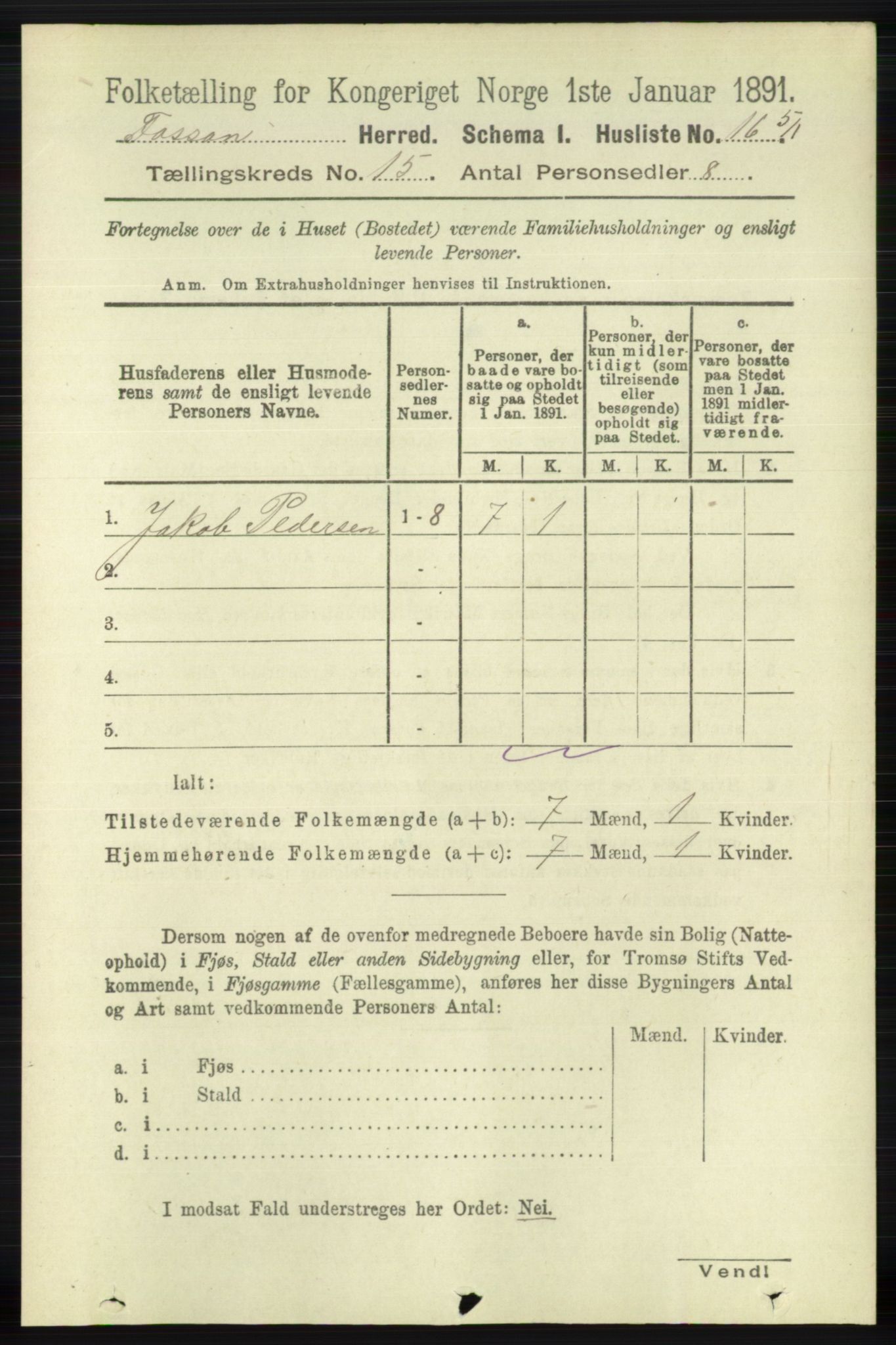 RA, 1891 census for 1129 Forsand, 1891, p. 2387