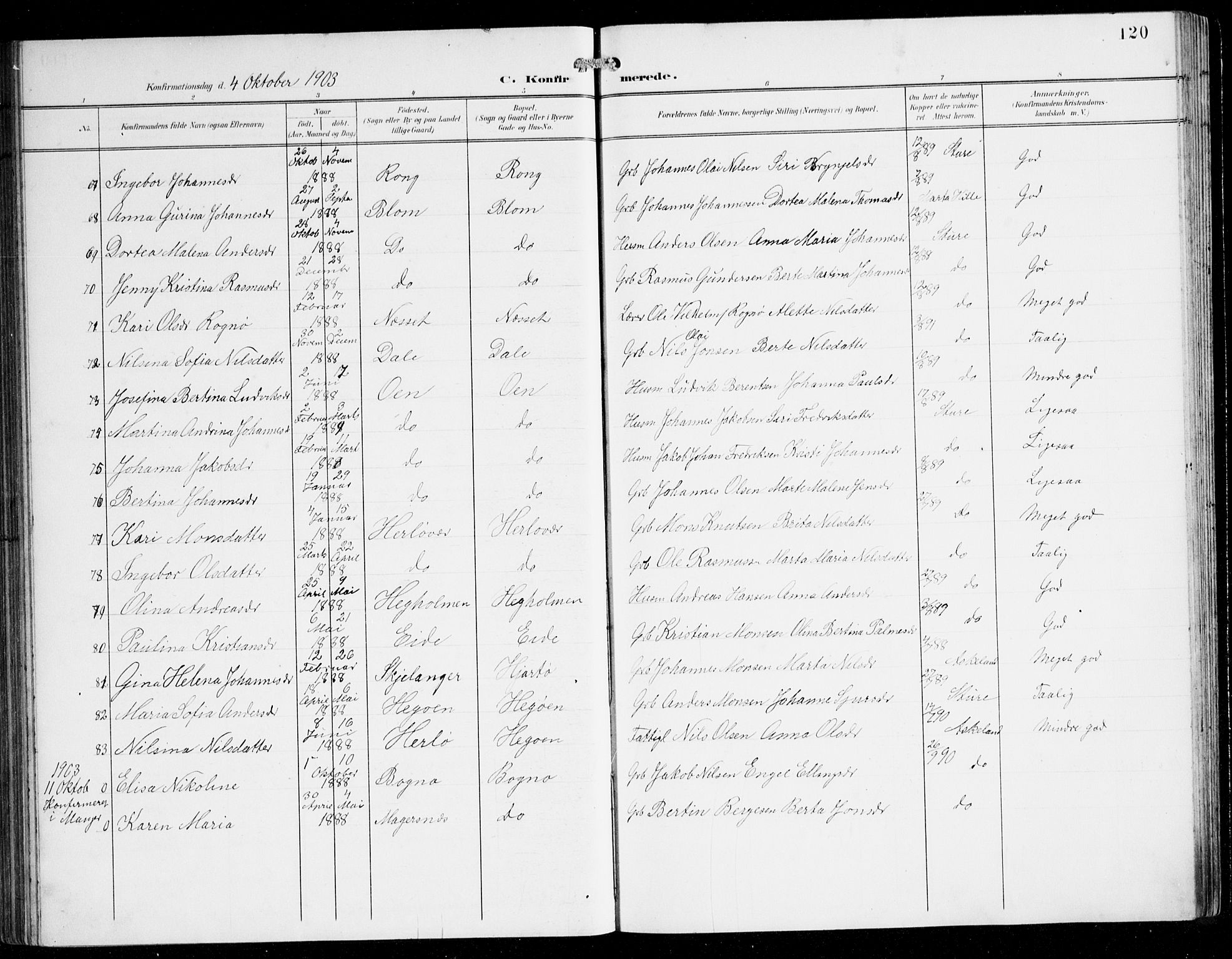 Herdla Sokneprestembete, SAB/A-75701/H/Hab: Parish register (copy) no. C 1, 1900-1913, p. 120