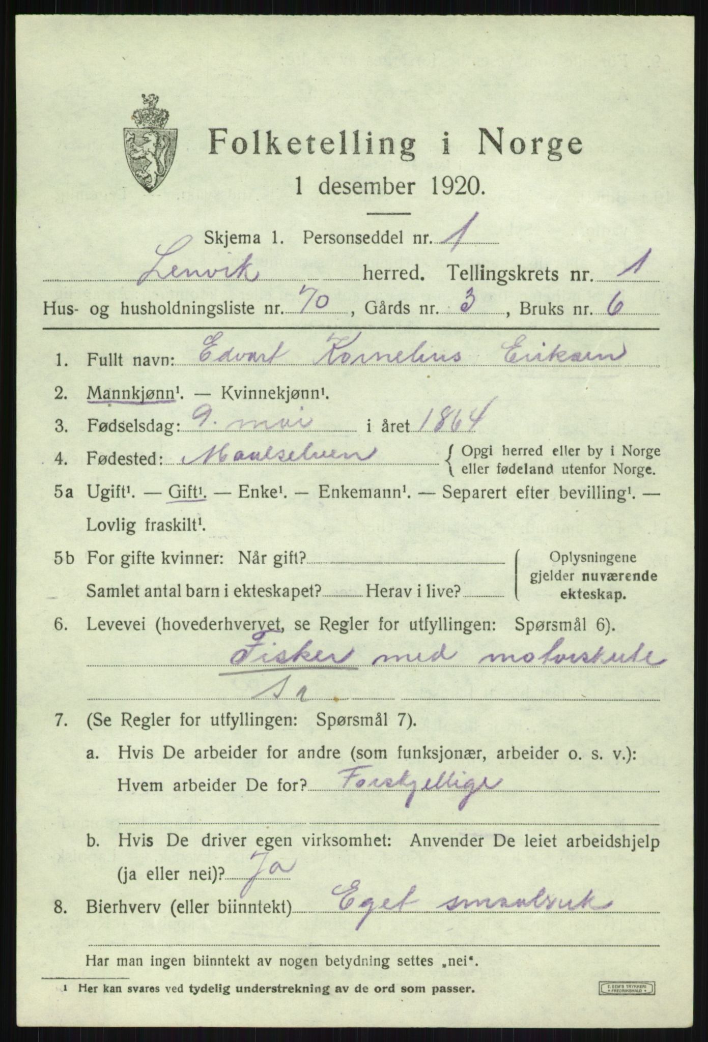 SATØ, 1920 census for Lenvik, 1920, p. 2786