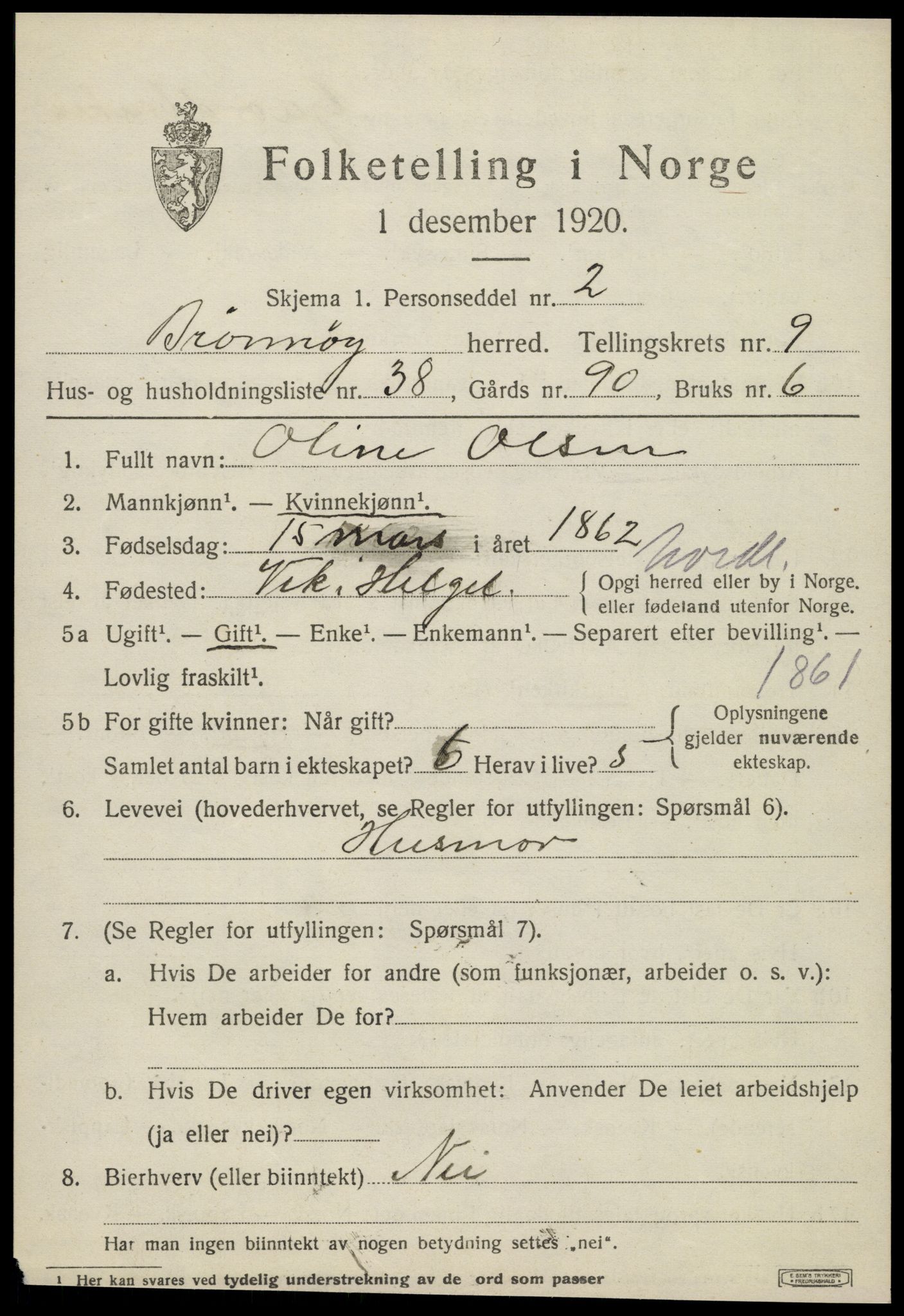 SAT, 1920 census for Brønnøy, 1920, p. 7574