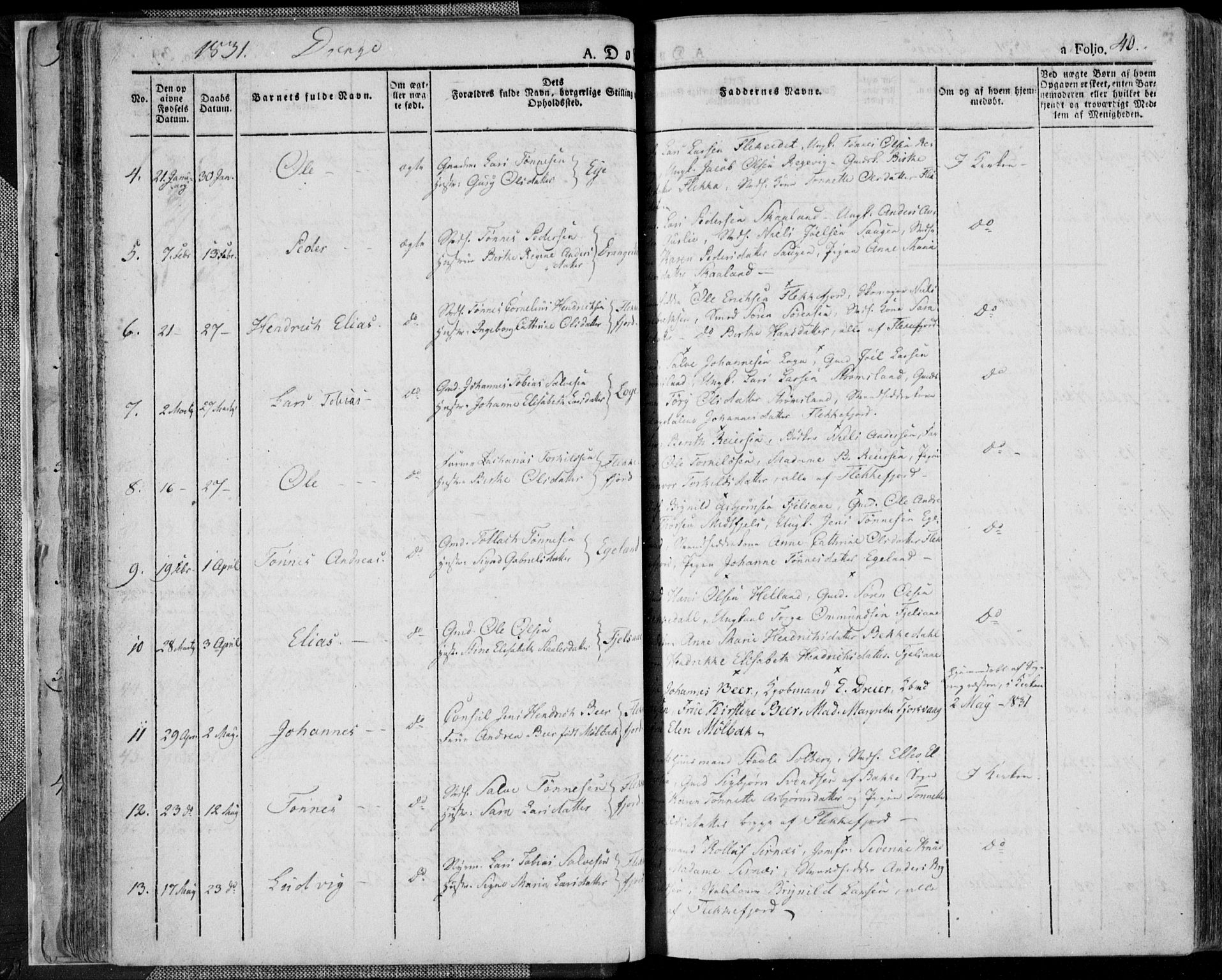 Flekkefjord sokneprestkontor, AV/SAK-1111-0012/F/Fa/Fac/L0003: Parish register (official) no. A 3, 1826-1841, p. 40