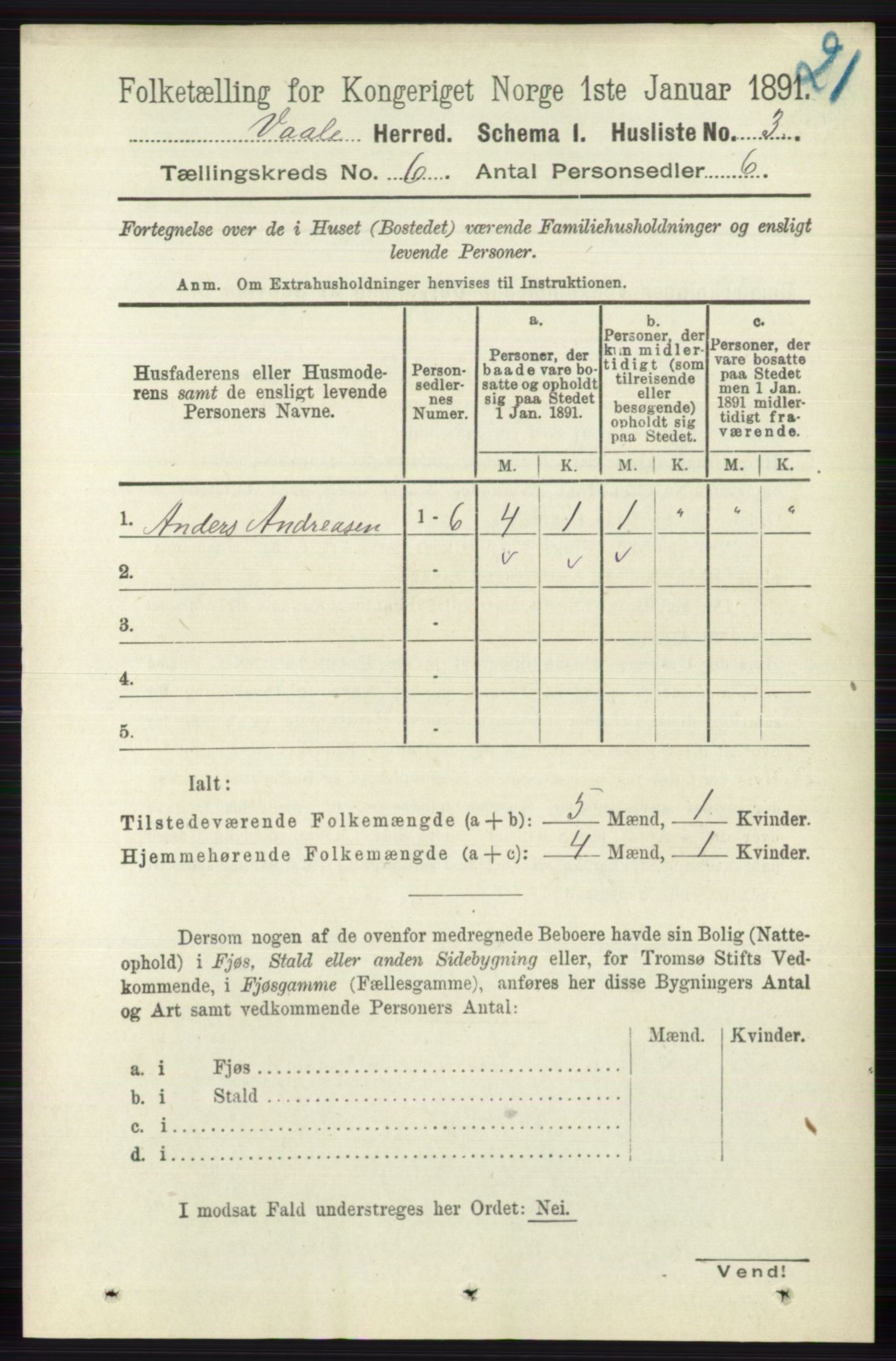 RA, 1891 census for 0716 Våle, 1891, p. 1689