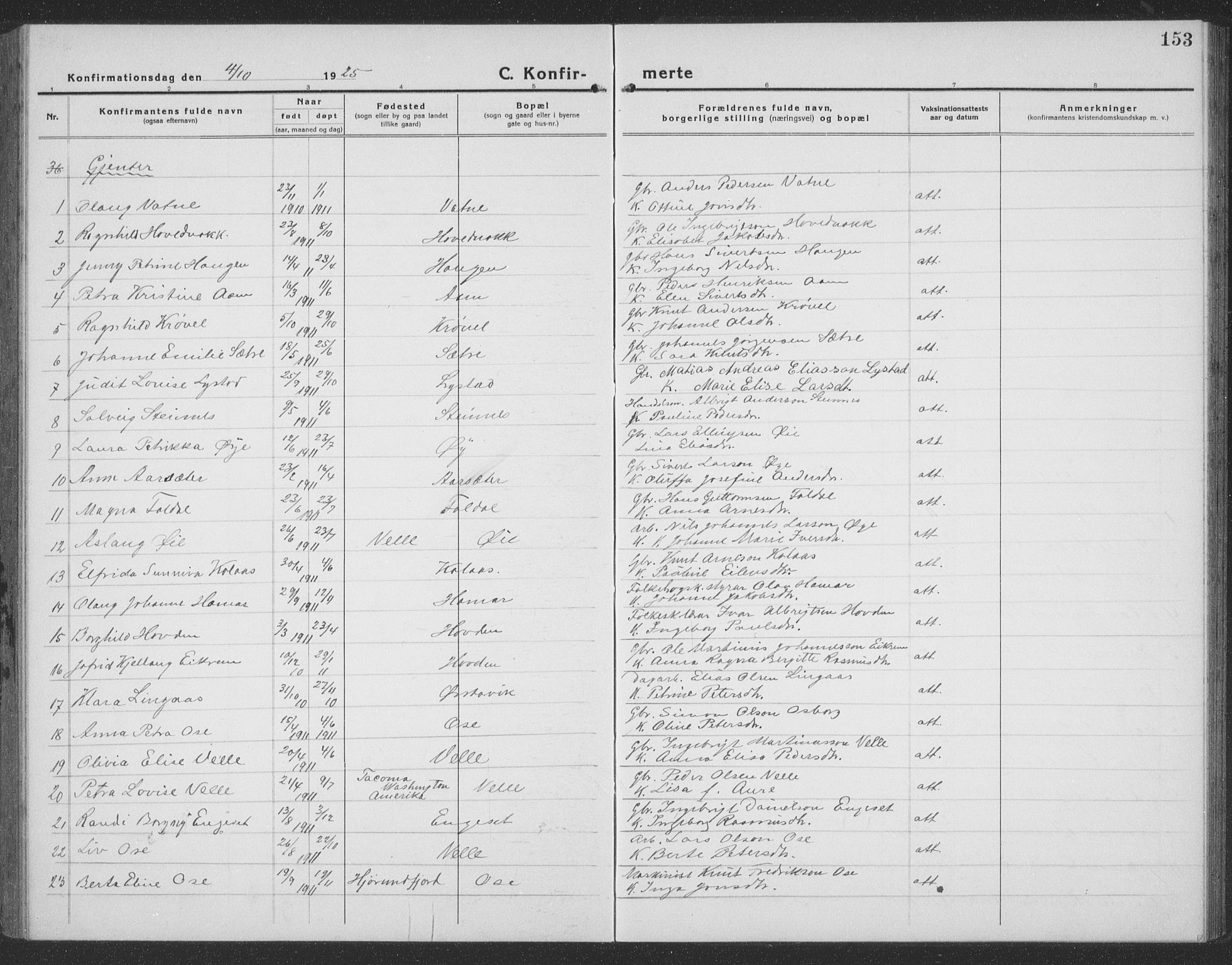 Ministerialprotokoller, klokkerbøker og fødselsregistre - Møre og Romsdal, AV/SAT-A-1454/513/L0191: Parish register (copy) no. 513C05, 1920-1941, p. 153