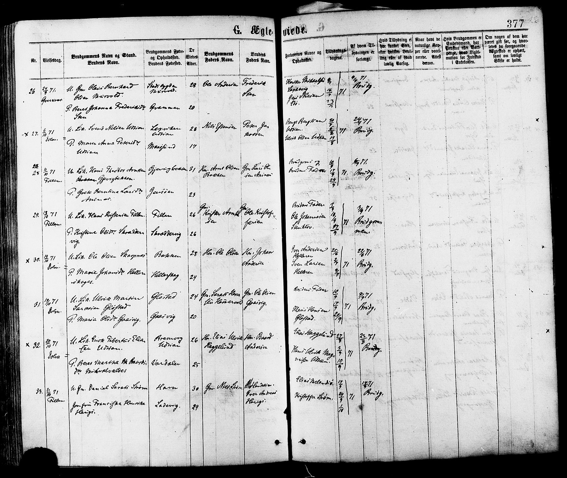 Ministerialprotokoller, klokkerbøker og fødselsregistre - Sør-Trøndelag, AV/SAT-A-1456/634/L0532: Parish register (official) no. 634A08, 1871-1881, p. 377