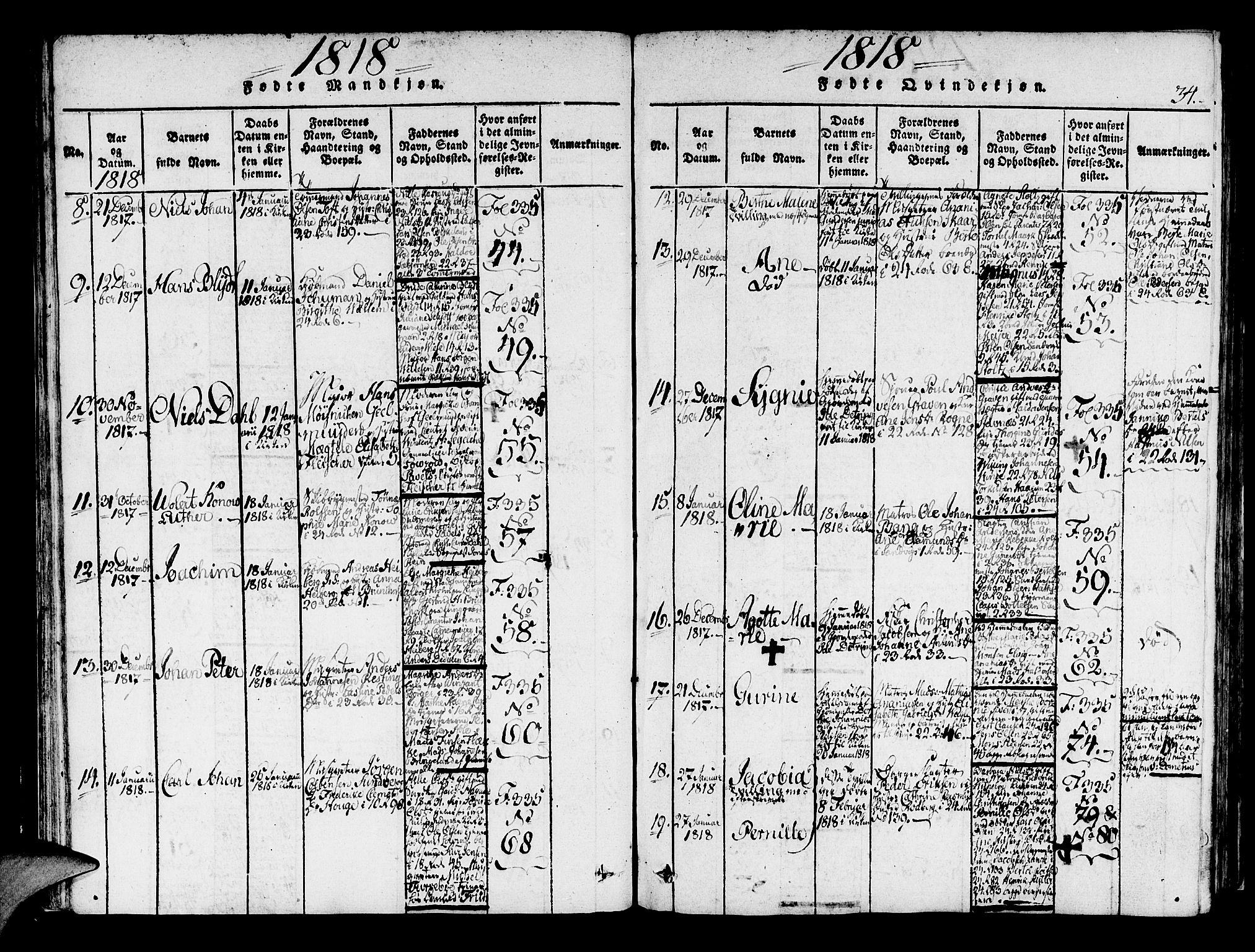 Korskirken sokneprestembete, AV/SAB-A-76101/H/Haa/L0013: Parish register (official) no. A 13, 1815-1822, p. 34