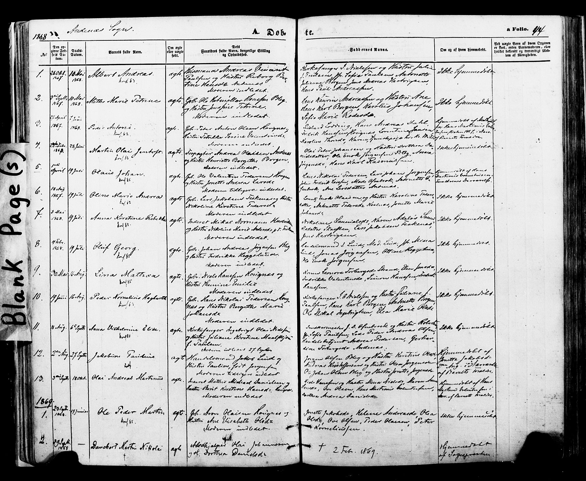 Ministerialprotokoller, klokkerbøker og fødselsregistre - Nordland, AV/SAT-A-1459/897/L1398: Parish register (official) no. 897A05 /2, 1867-1880, p. 44