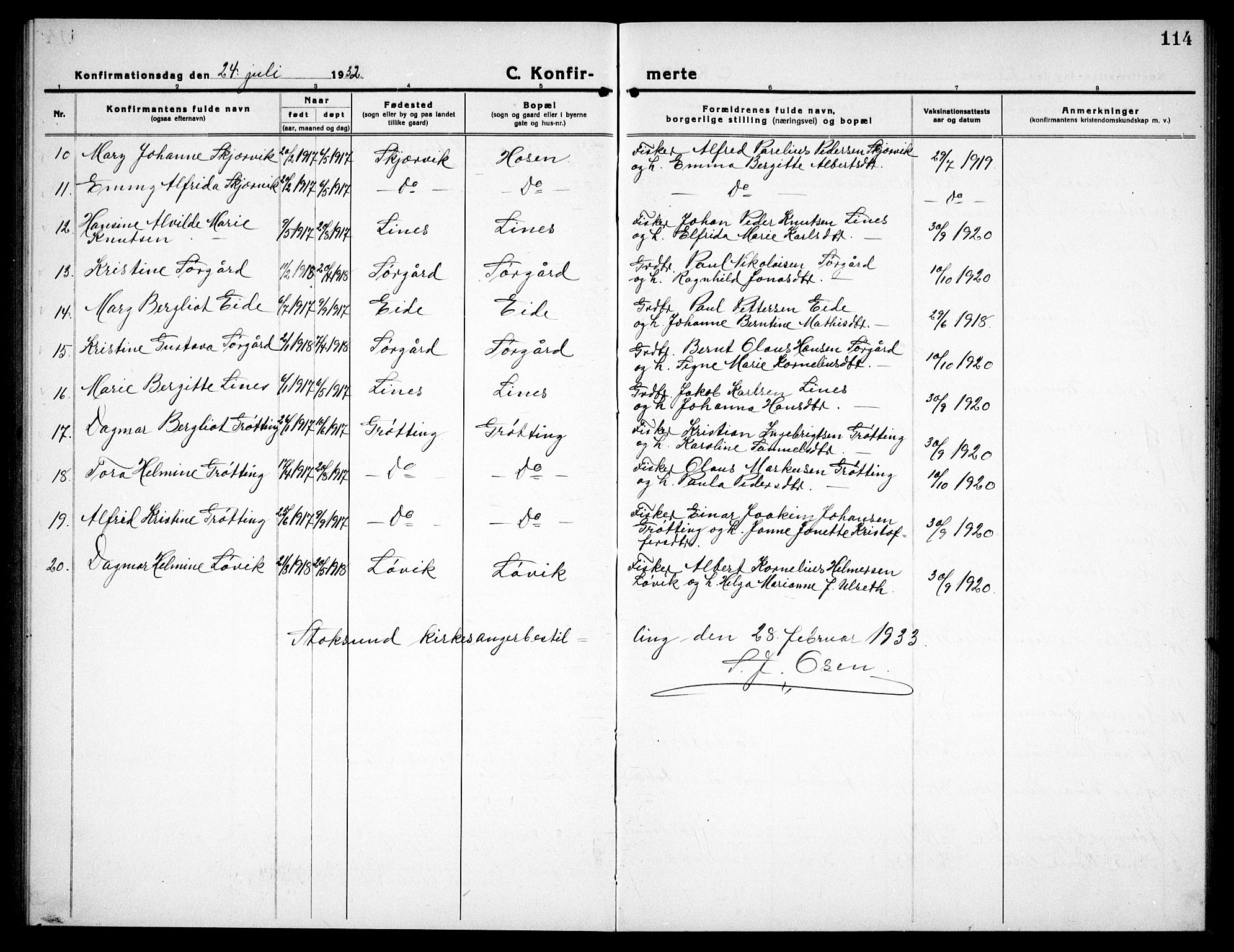 Ministerialprotokoller, klokkerbøker og fødselsregistre - Sør-Trøndelag, SAT/A-1456/656/L0696: Parish register (copy) no. 656C02, 1921-1937, p. 114