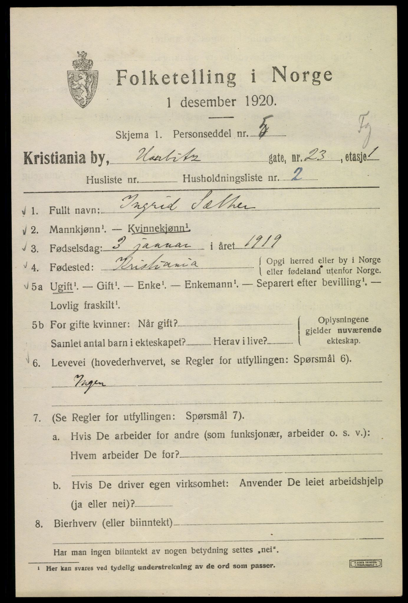 SAO, 1920 census for Kristiania, 1920, p. 271775