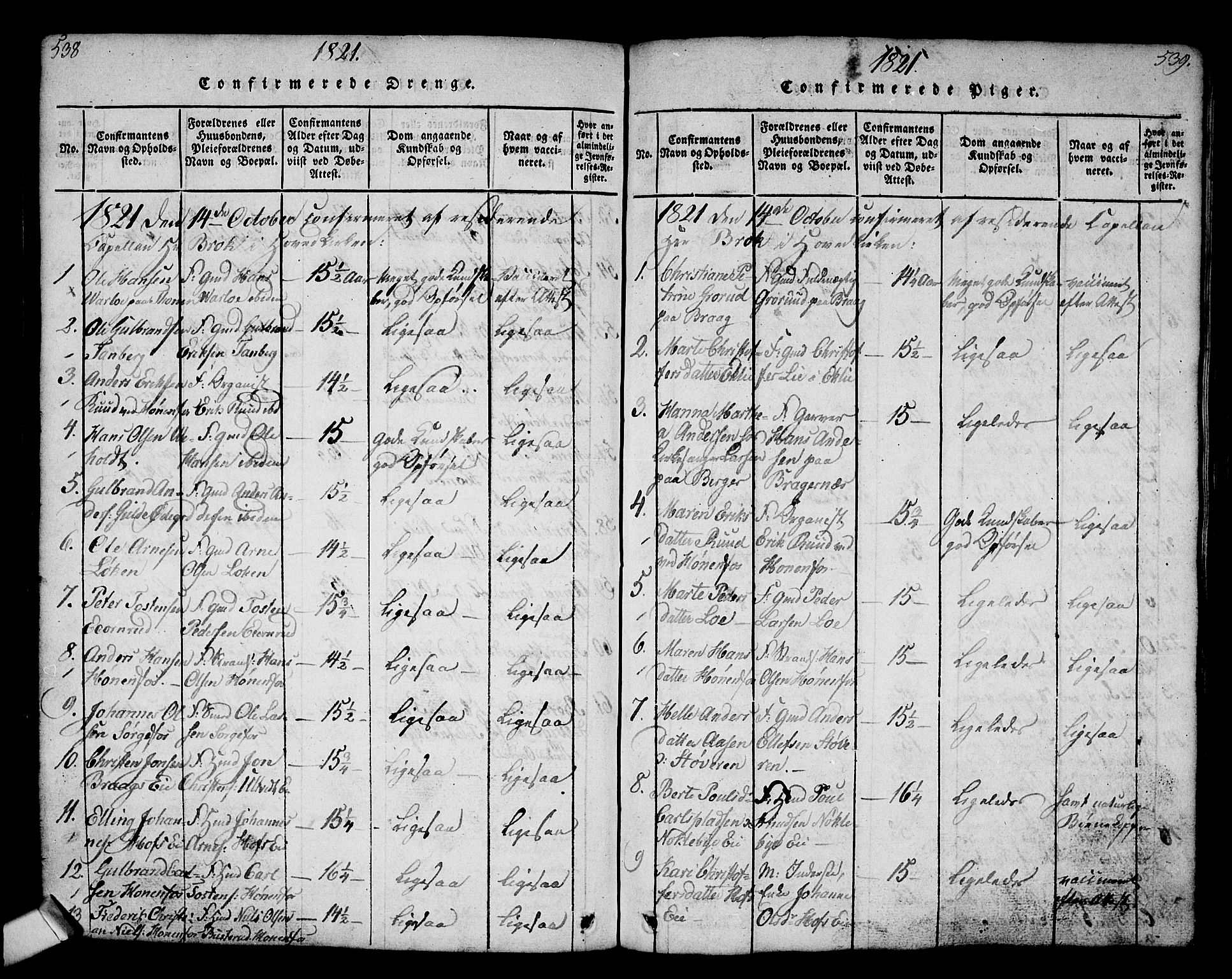 Norderhov kirkebøker, SAKO/A-237/G/Ga/L0002: Parish register (copy) no. I 2, 1814-1867, p. 538-539