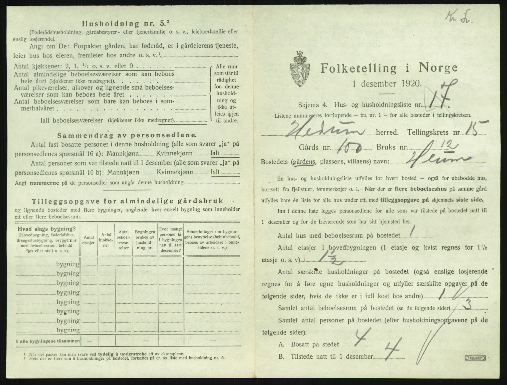 SAKO, 1920 census for Hedrum, 1920, p. 1445