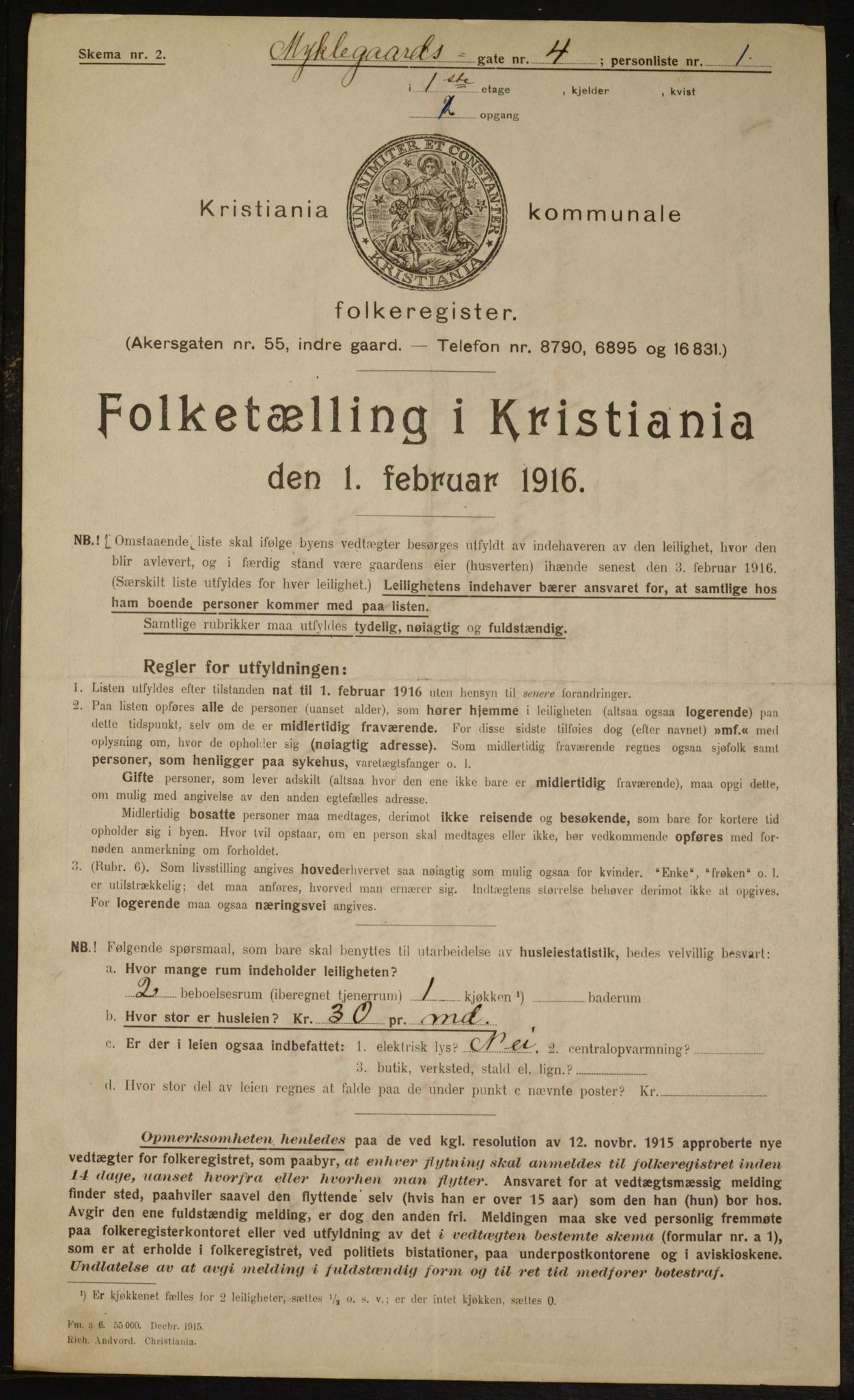 OBA, Municipal Census 1916 for Kristiania, 1916, p. 70012